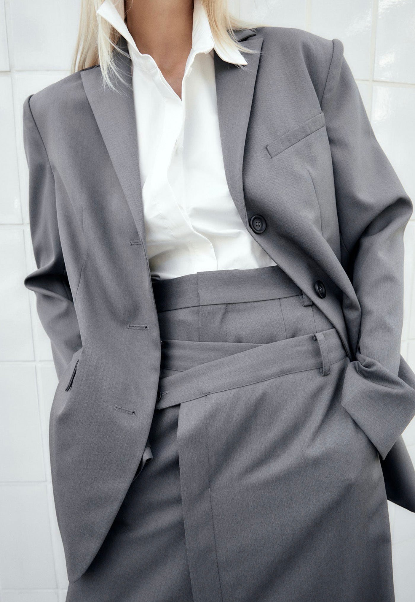 Homme Belted Blazer - Pewter Grey sold by Angel Divine
