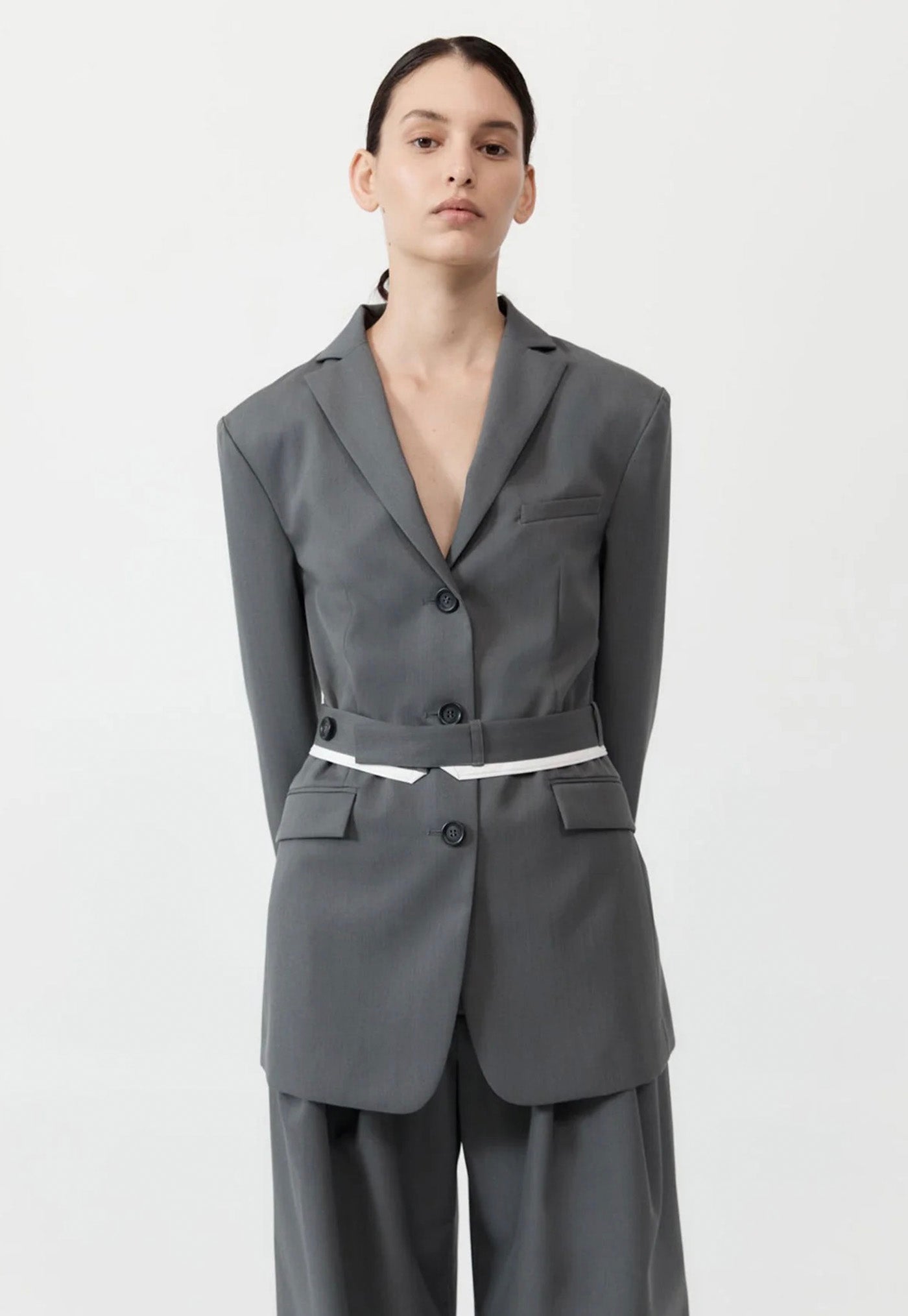 Homme Belted Blazer - Pewter Grey sold by Angel Divine