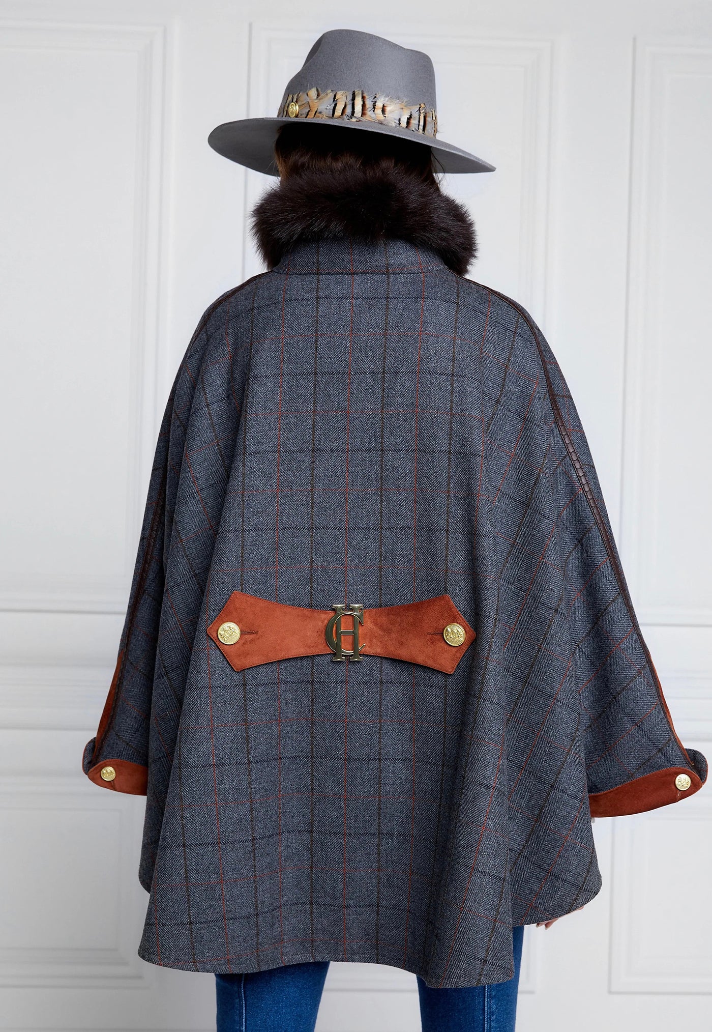 Chiltern Cape - Mid Blue Check sold by Angel Divine