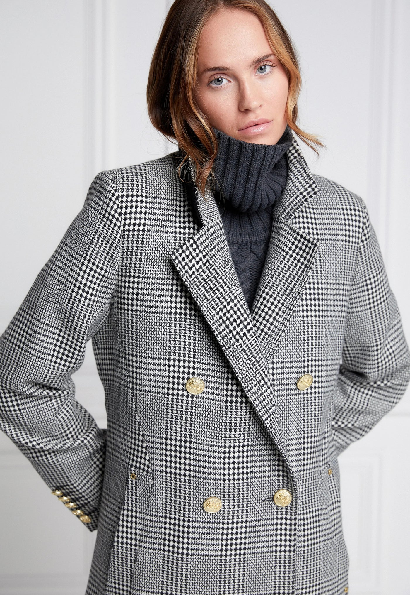 Double Breasted Coat - Prince of Wales Mono sold by Angel Divine