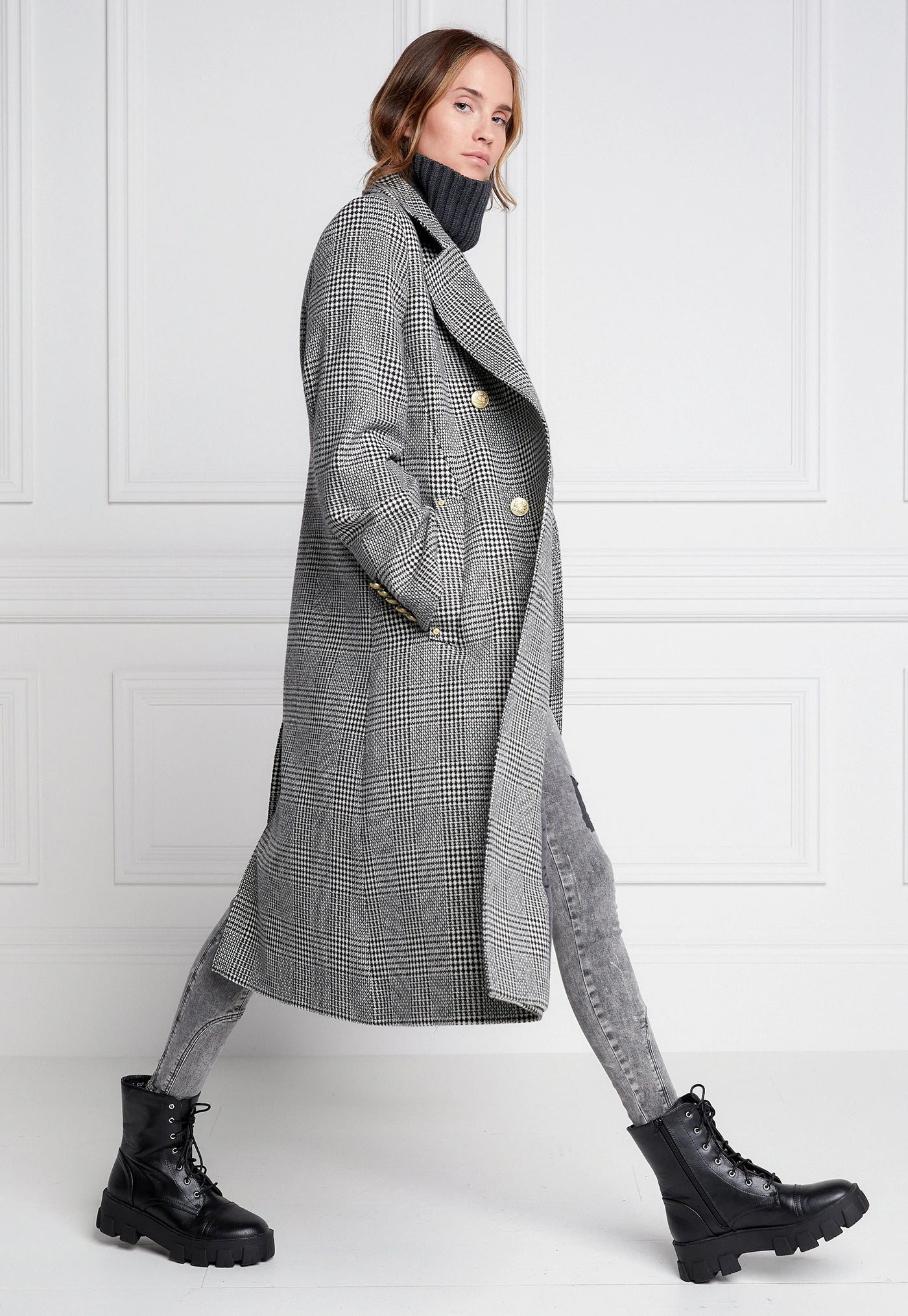 Double Breasted Coat - Prince of Wales Mono sold by Angel Divine