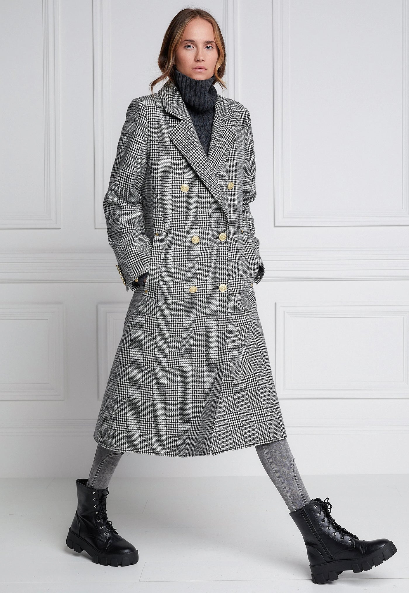 Double Breasted Coat - Prince of Wales Mono sold by Angel Divine