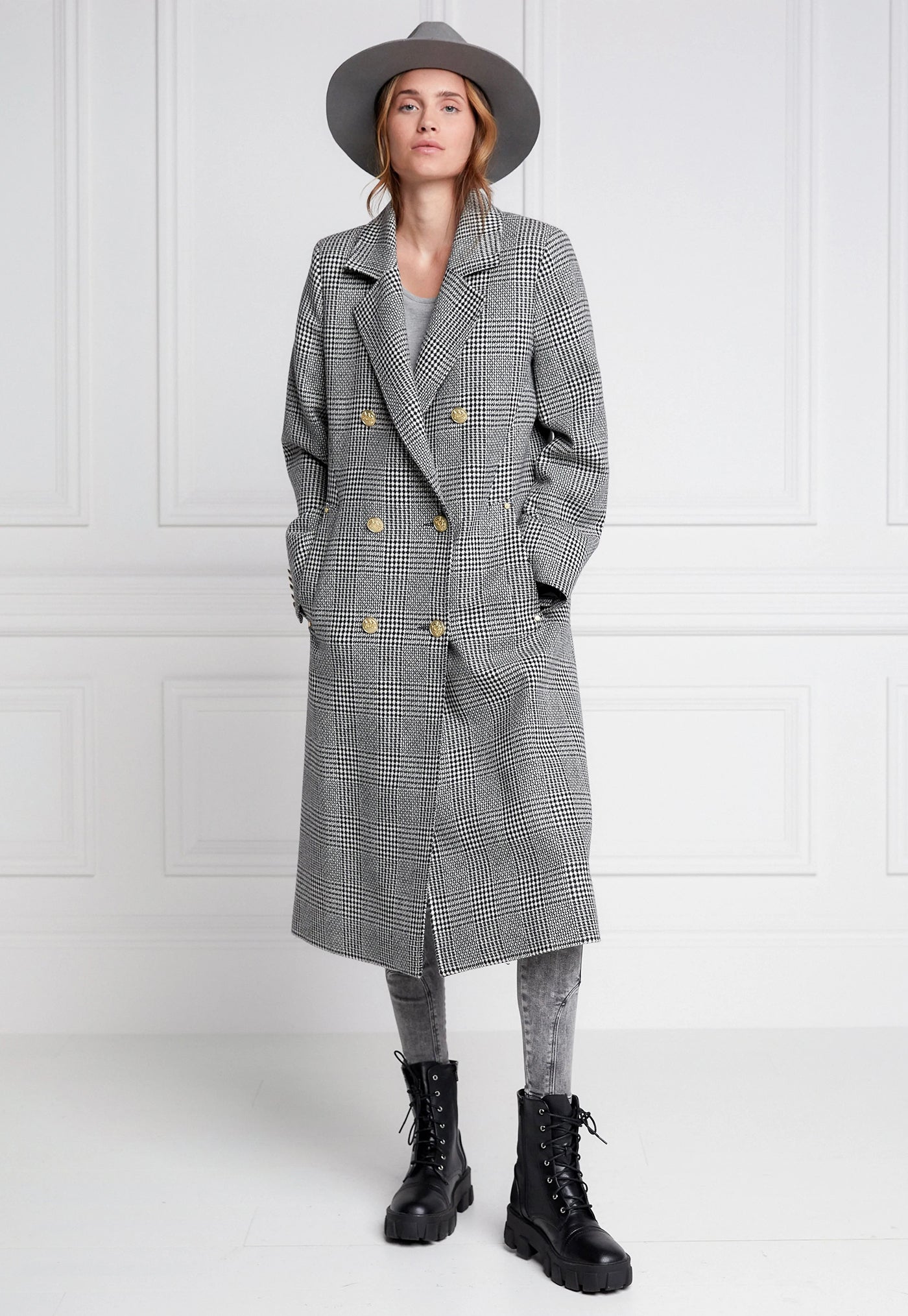 Double Breasted Coat - Prince of Wales Mono sold by Angel Divine