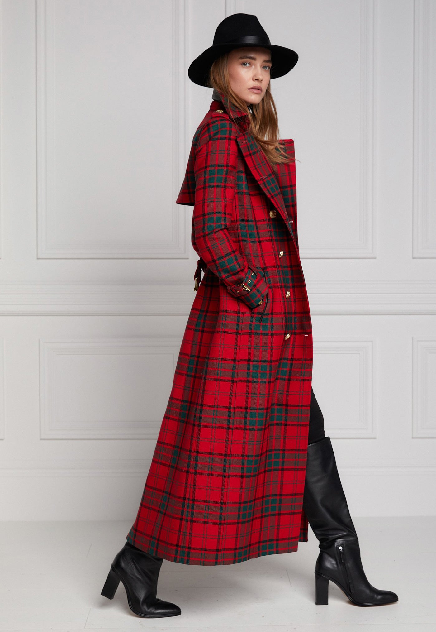 Marlborough Trench Coat Full Length - Red Tartan sold by Angel Divine