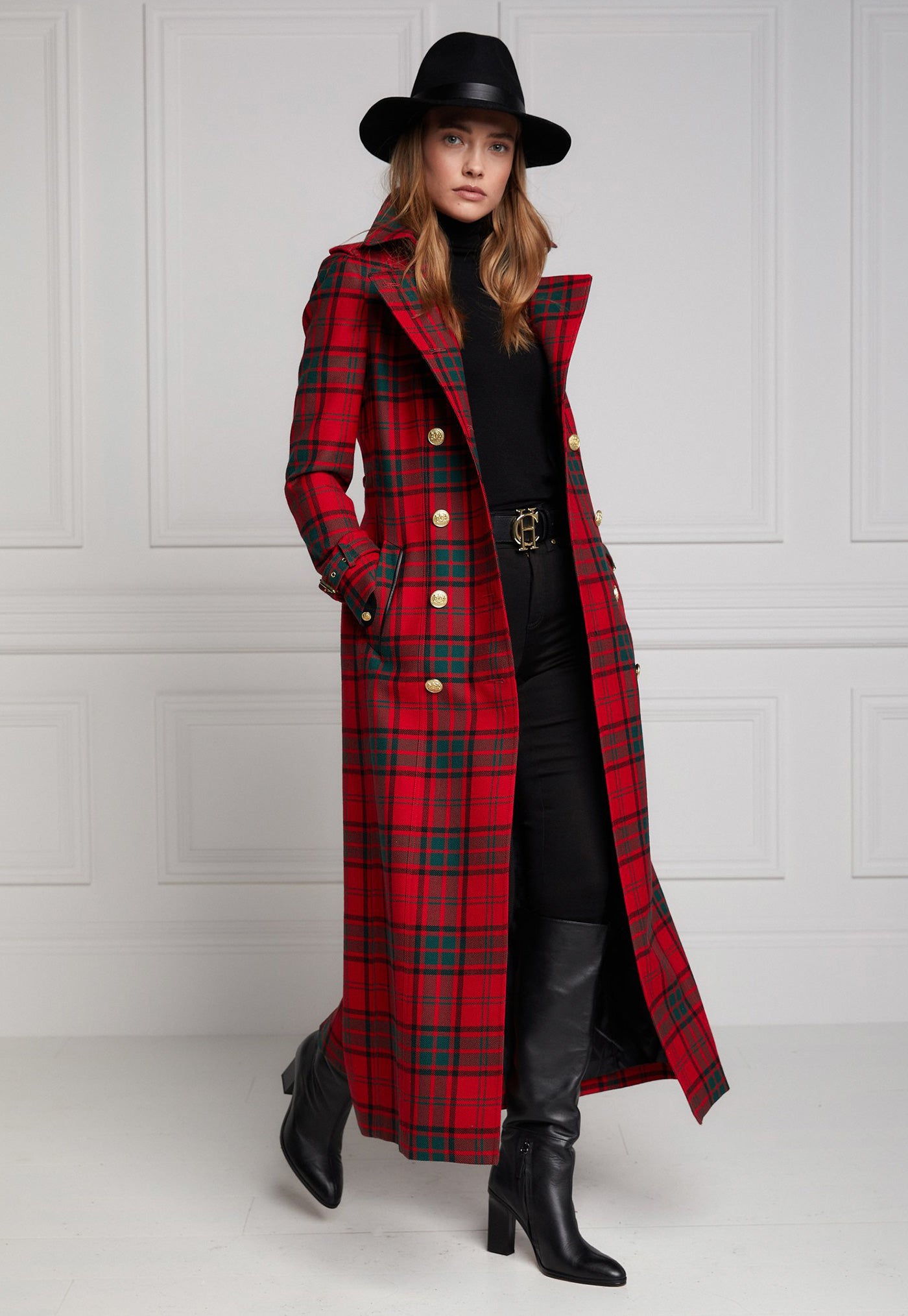 Marlborough Trench Coat Full Length - Red Tartan sold by Angel Divine