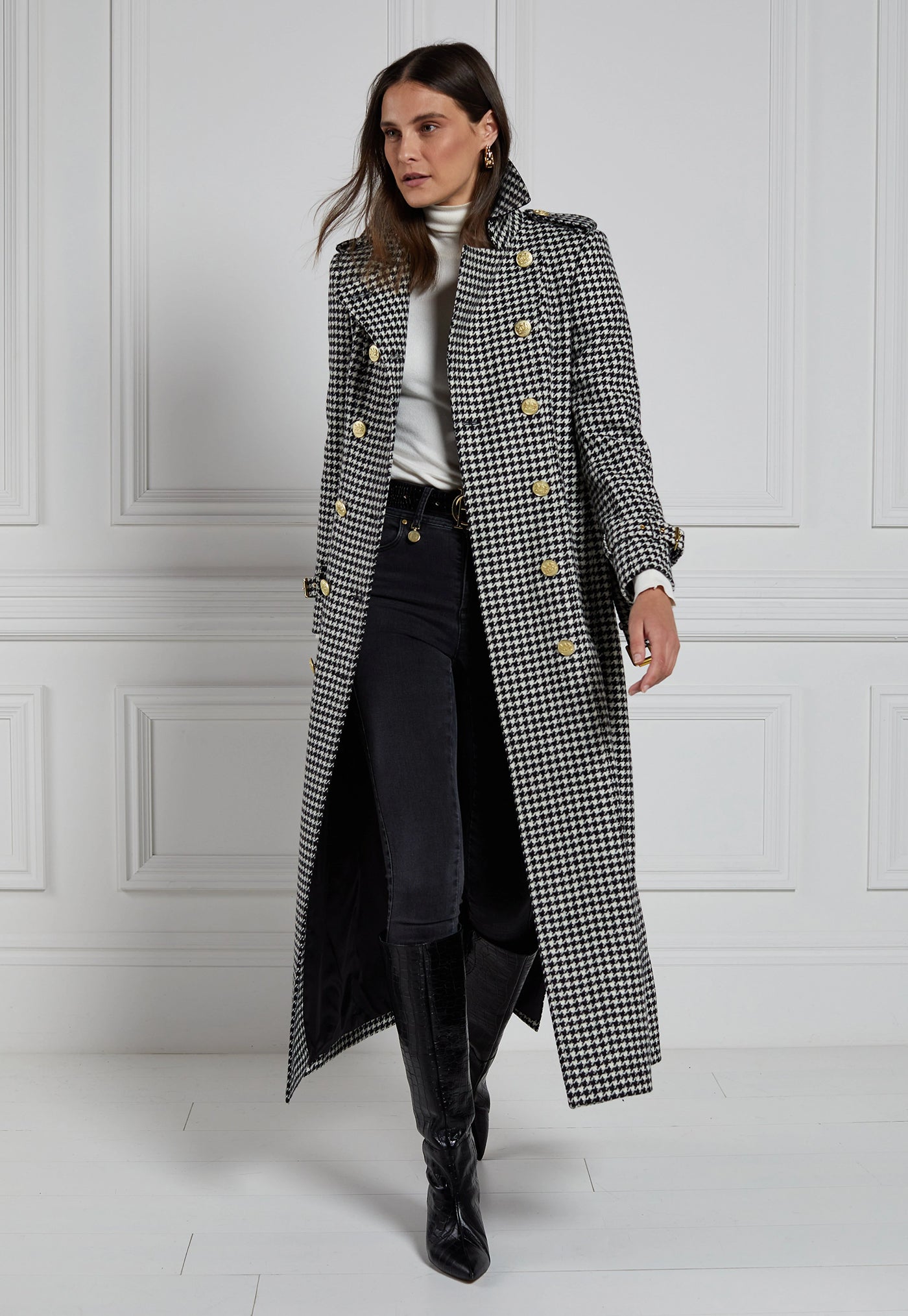 Marlborough Trench Coat Full Length - Houndstooth sold by Angel Divine