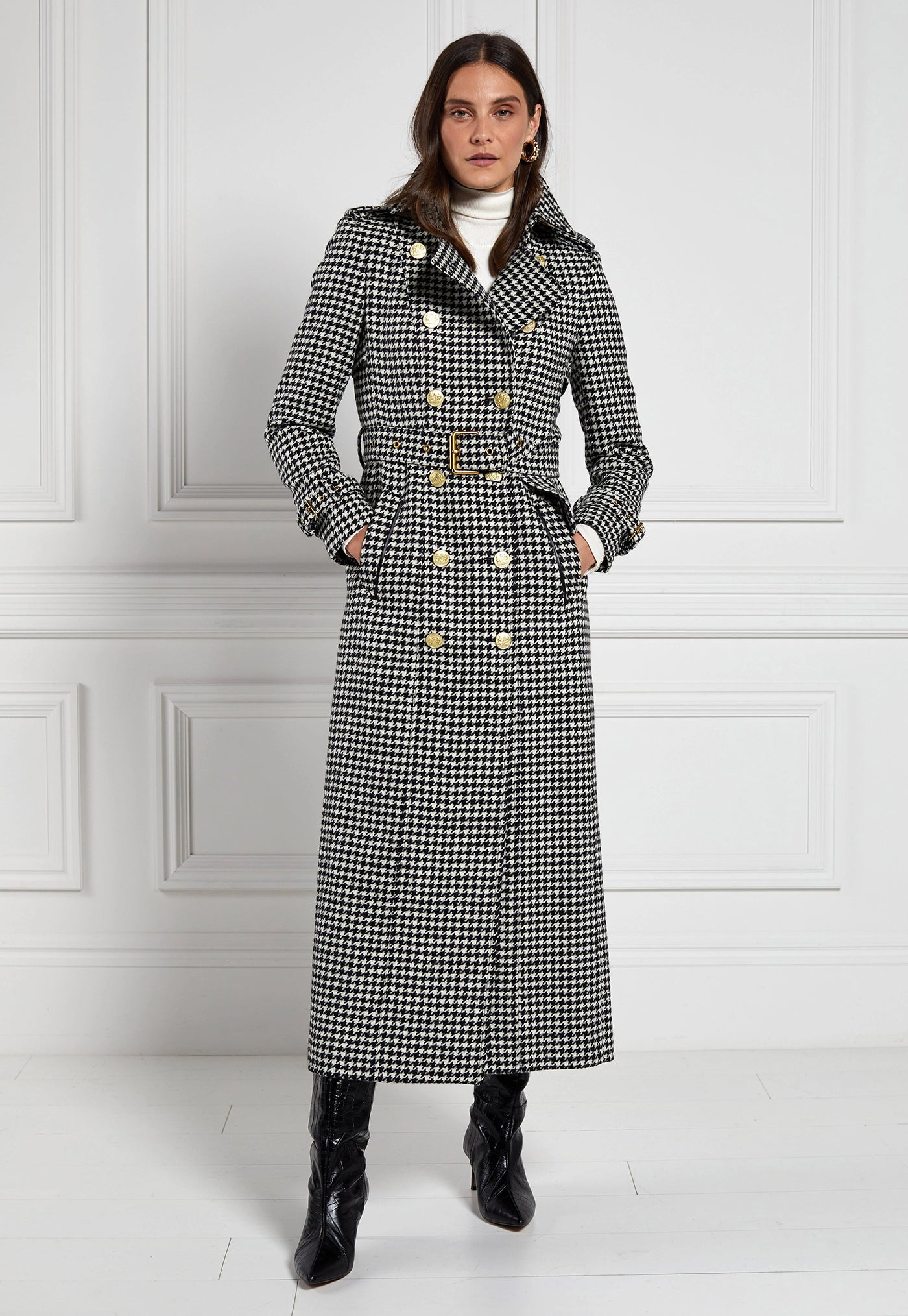 Marlborough Trench Coat Full Length - Houndstooth sold by Angel Divine