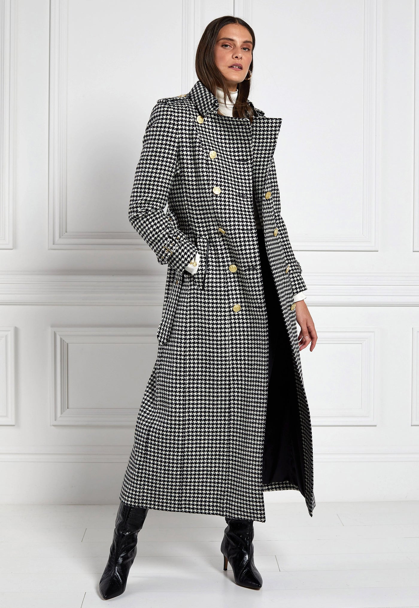 Marlborough Trench Coat Full Length - Houndstooth sold by Angel Divine