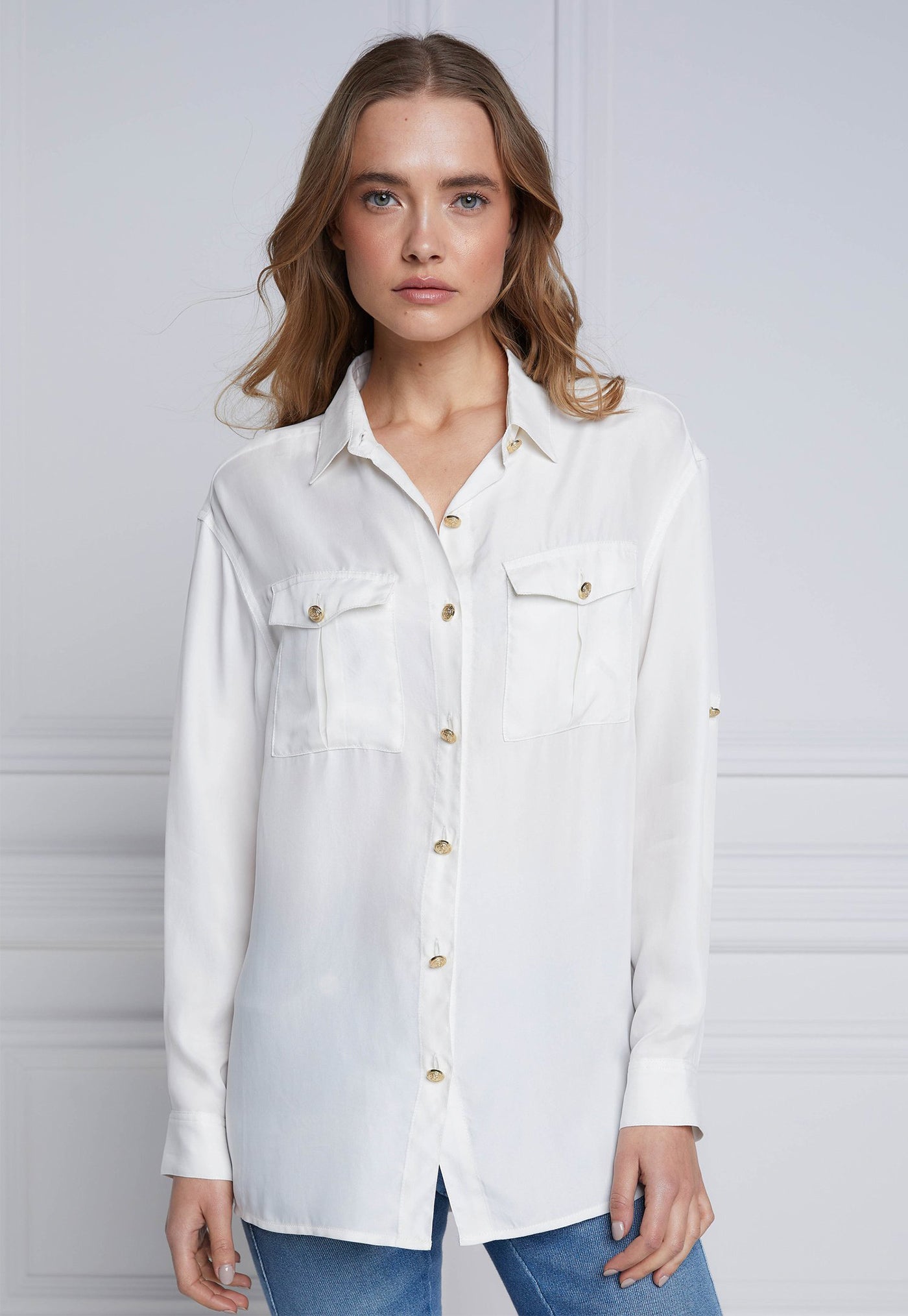 Relaxed Fit Military Shirt - Cream sold by Angel Divine