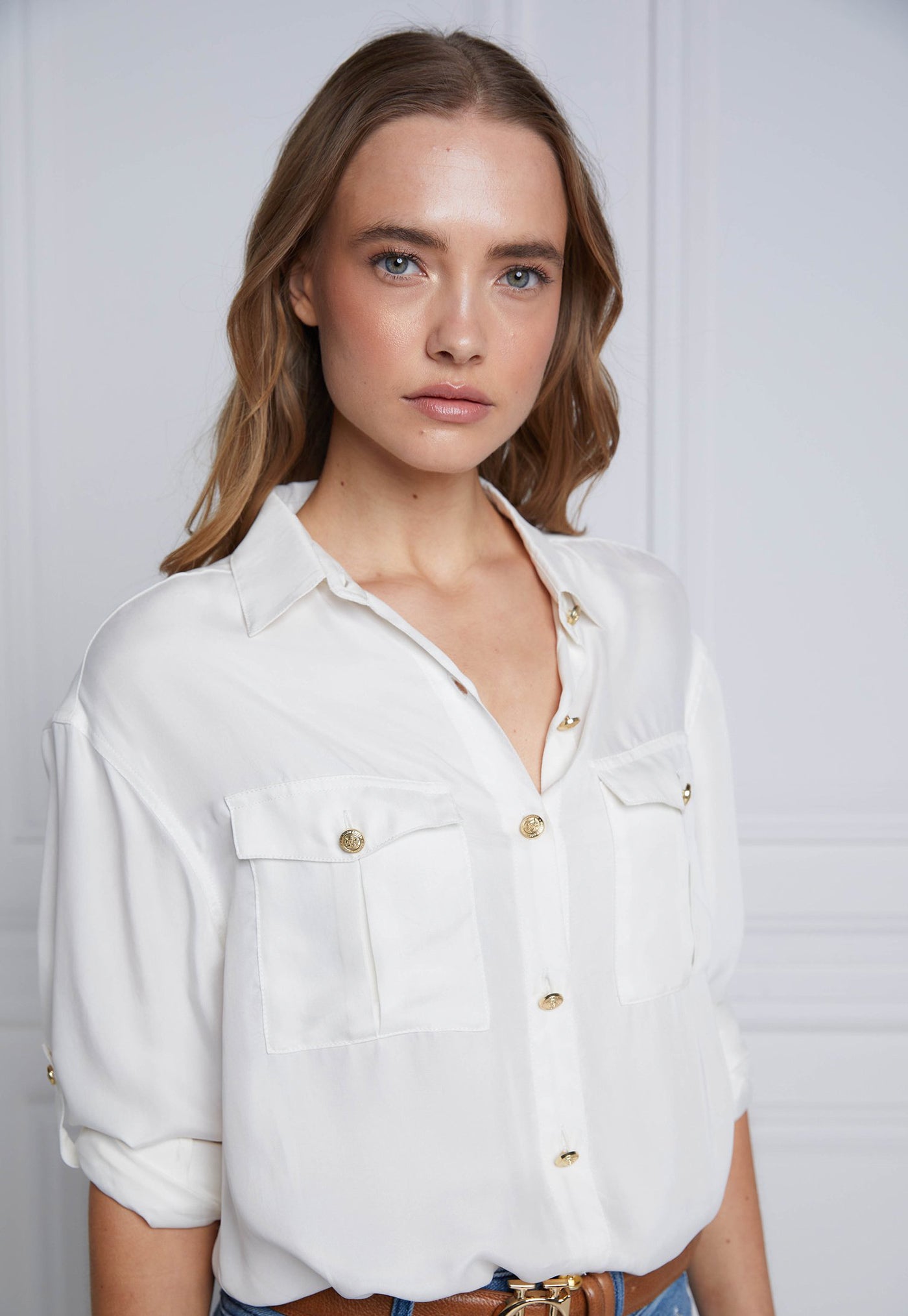 Relaxed Fit Military Shirt - Cream sold by Angel Divine