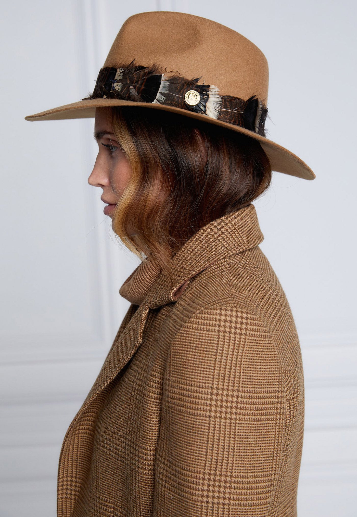 Trilby Hat Iridescent Feather Band - Camel sold by Angel Divine