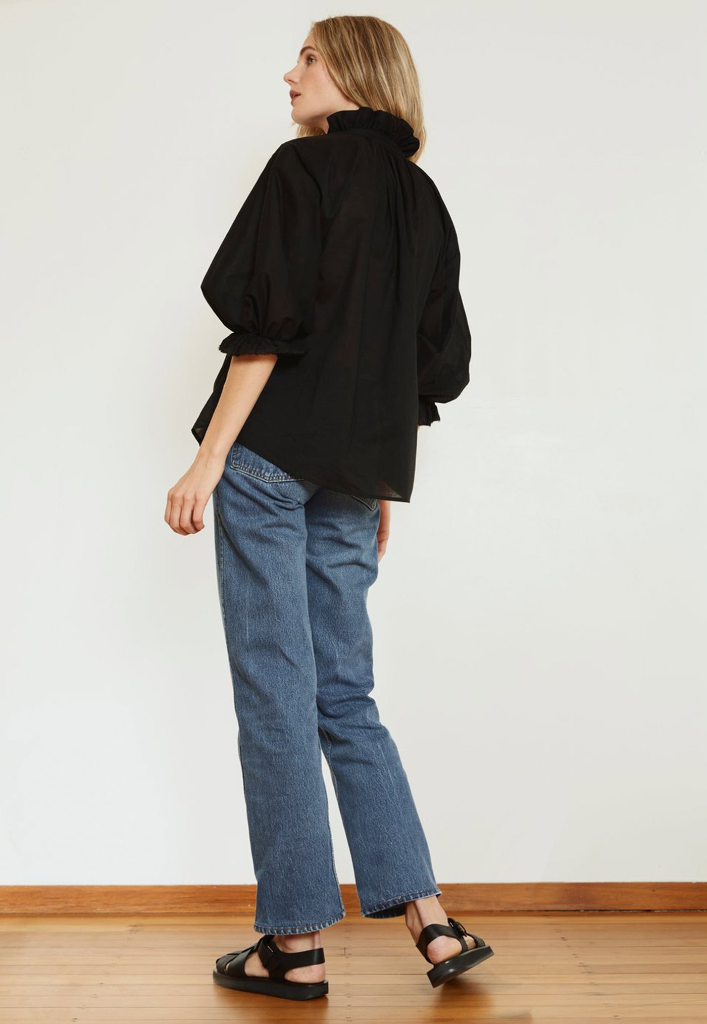 Ruffle Blouse - Black Cotton Voile sold by Angel Divine