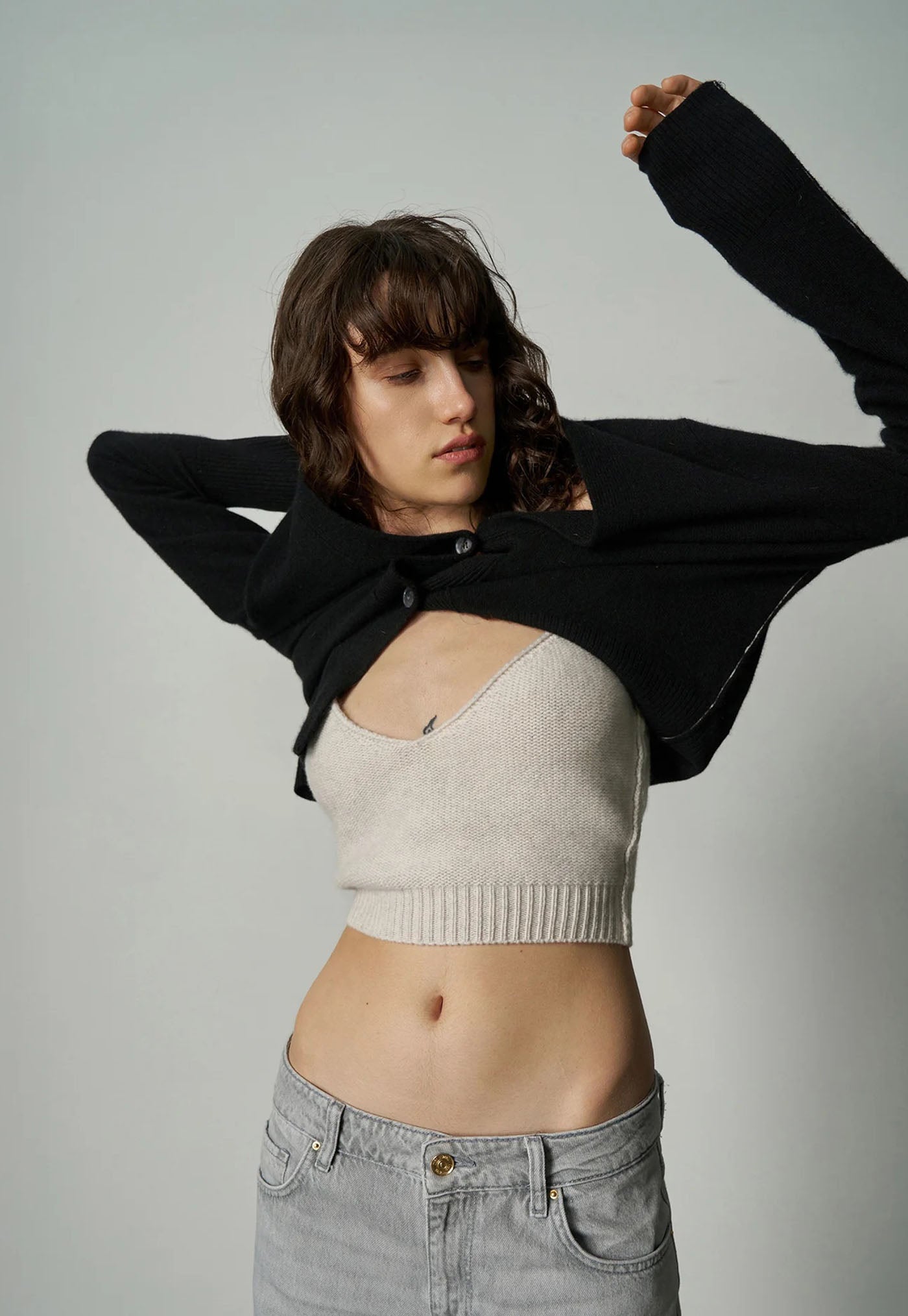 145 Cashmere Seam Detail Cardi - Black