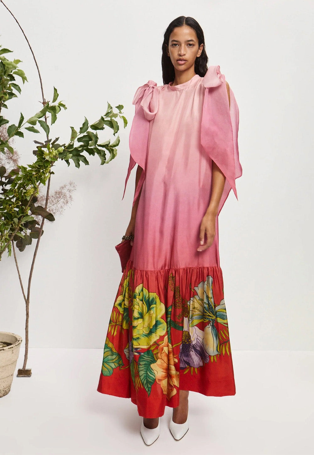 Inez Silk Gown - Pink Ombre