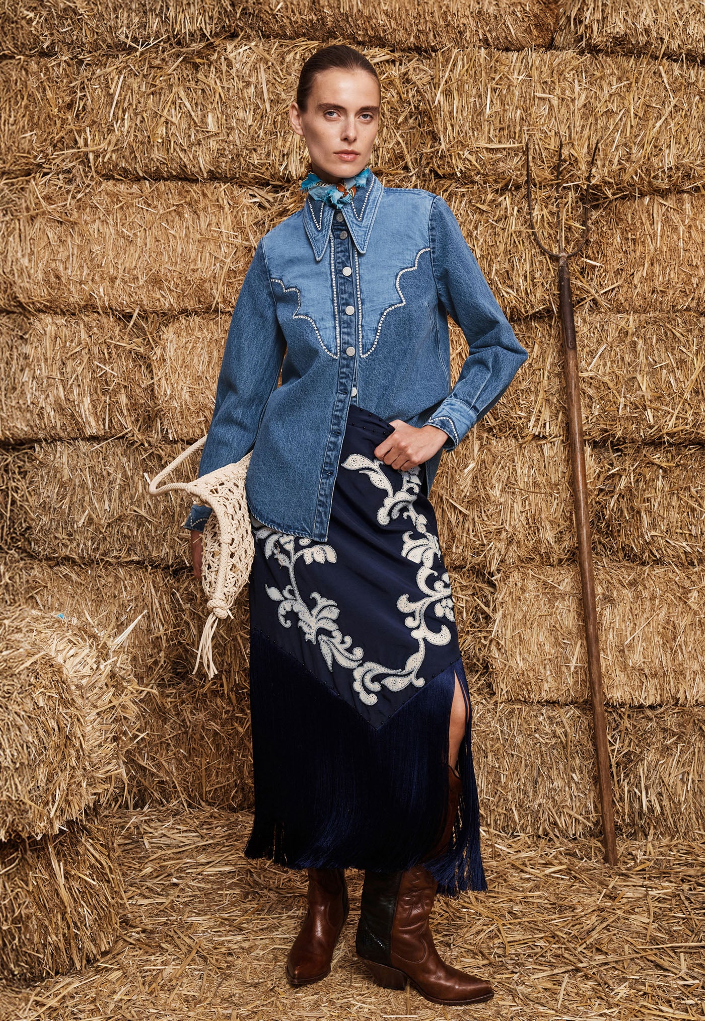 Jesse Denim Applique Shirt - Blue