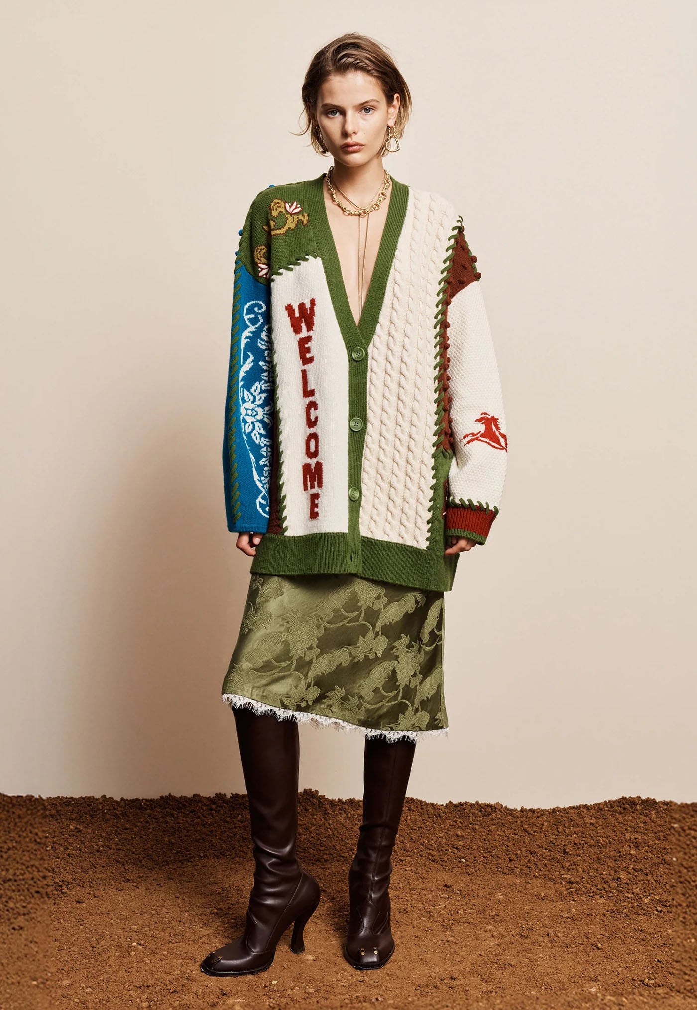 Lasso Patchwork Knit Cardigan - Multi