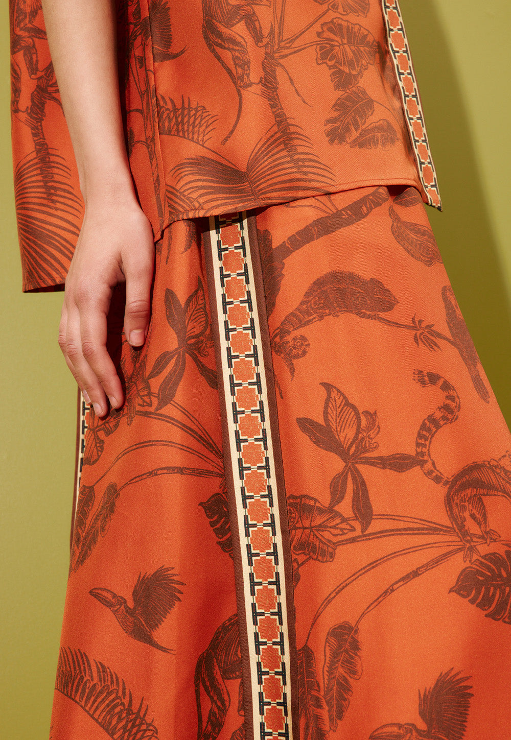 Monkey Dance Silk Palazzo Pant - Rust