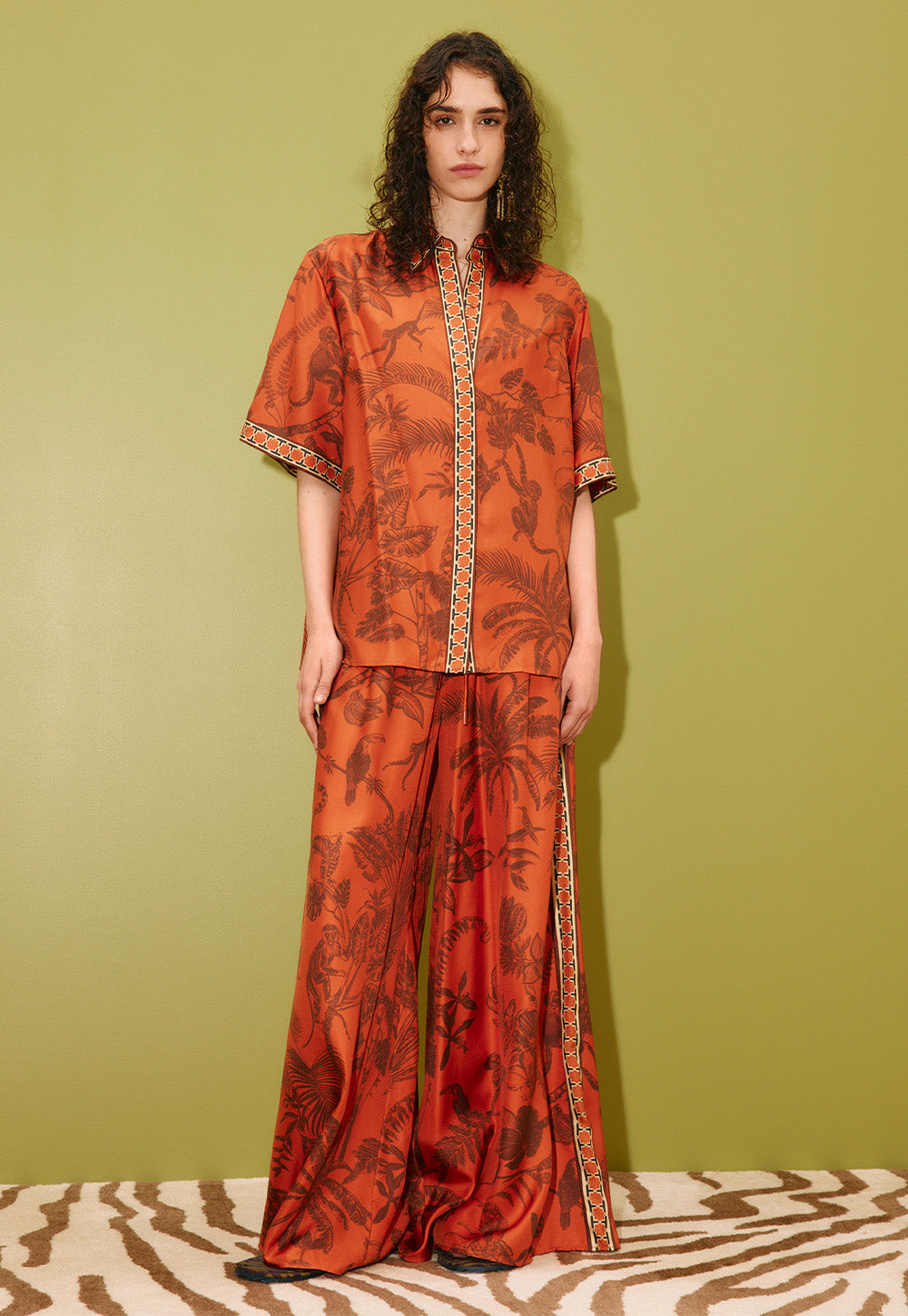 Monkey Dance Silk Shirt - Rust