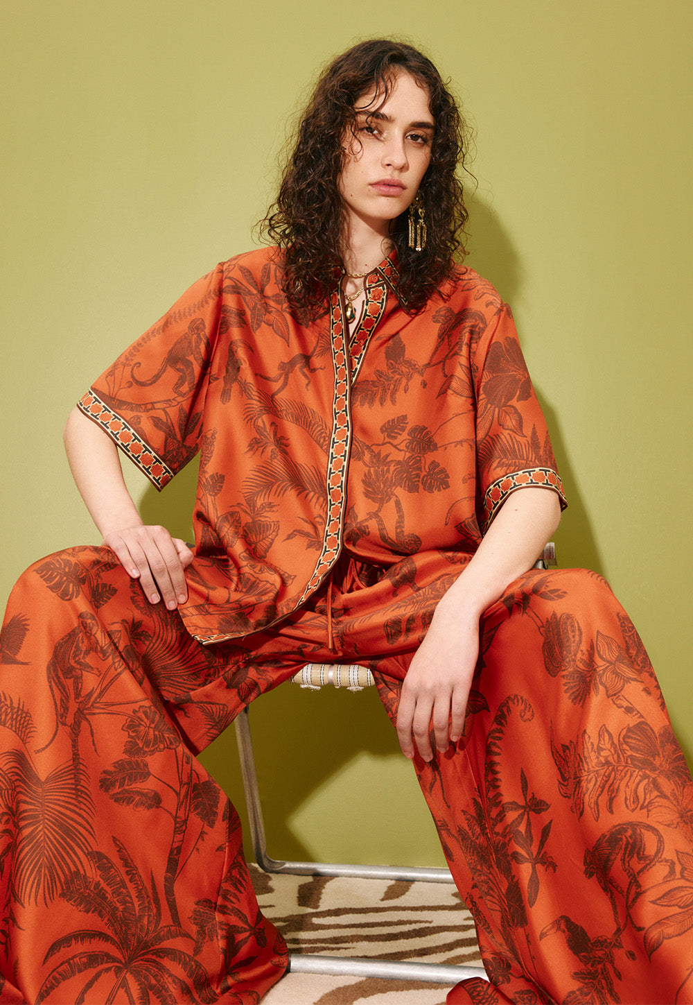 Monkey Dance Silk Palazzo Pant - Rust