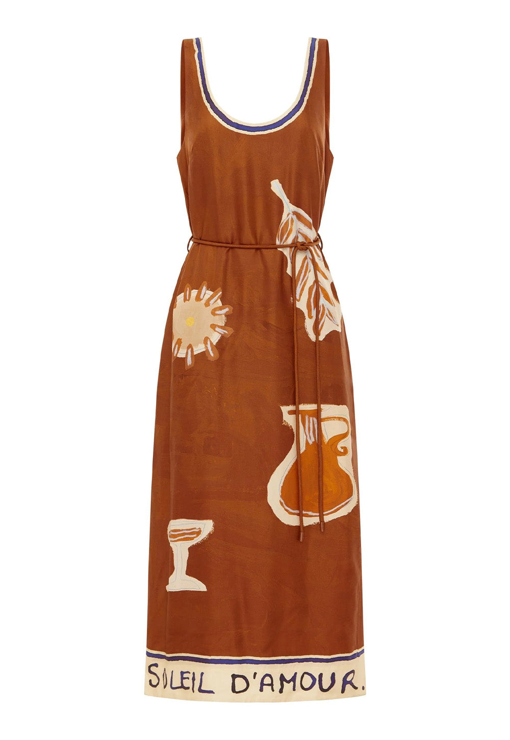Soleil D'Amour Silk Midi Dress - Rust