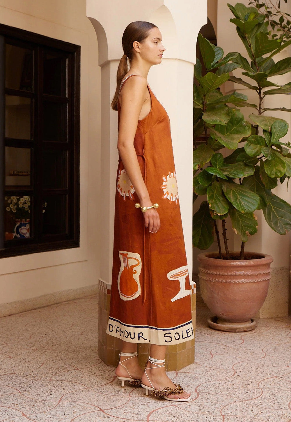Soleil D'Amour Silk Midi Dress - Rust