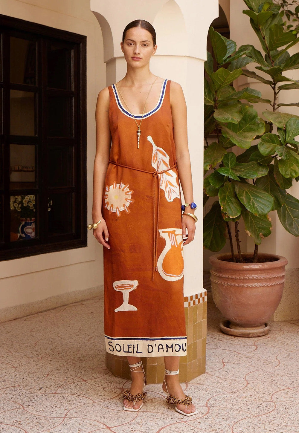 Soleil D'Amour Silk Midi Dress - Rust