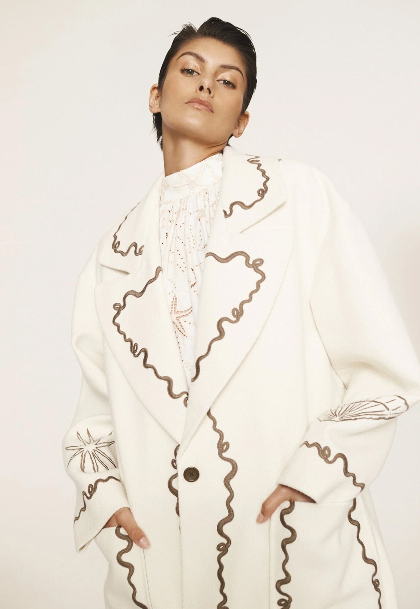 Sammy Embroidered Jacket - Cream