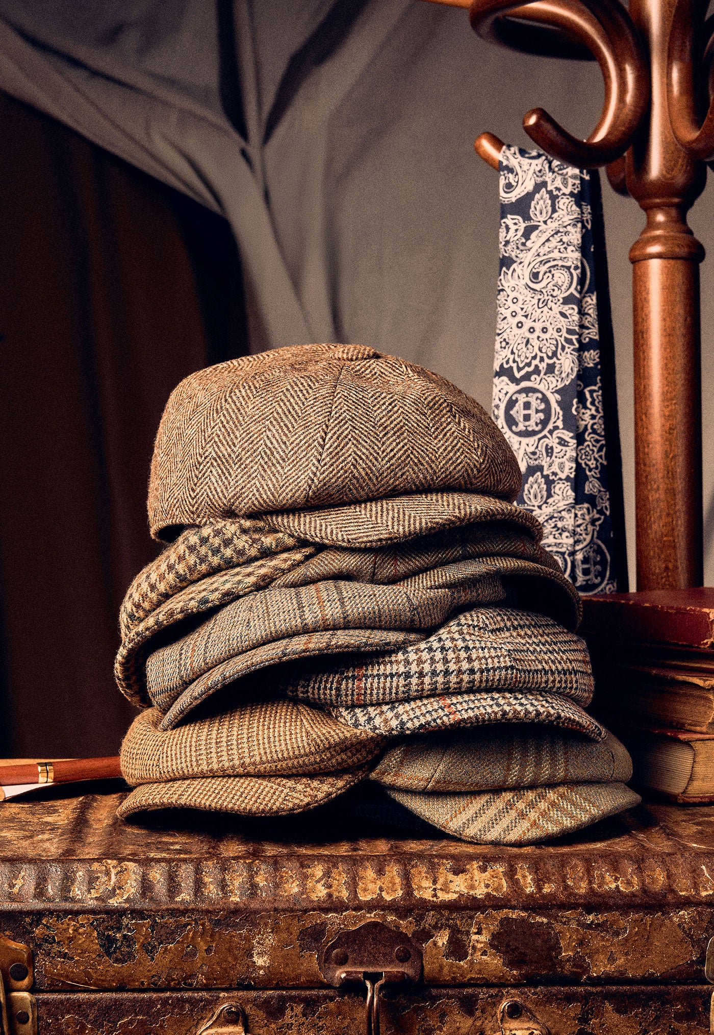 Baker Boy Tweed Cap - Large Scale Brown Herringbone