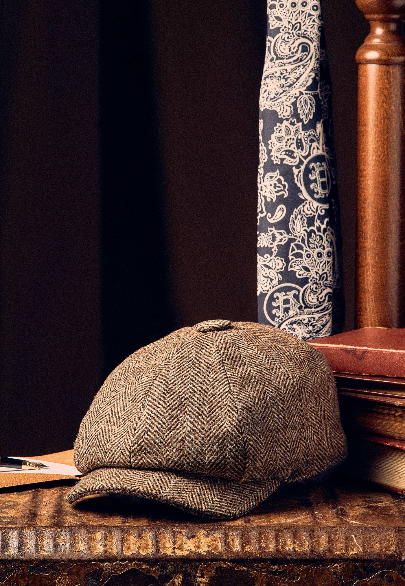 Baker Boy Tweed Cap - Large Scale Brown Herringbone