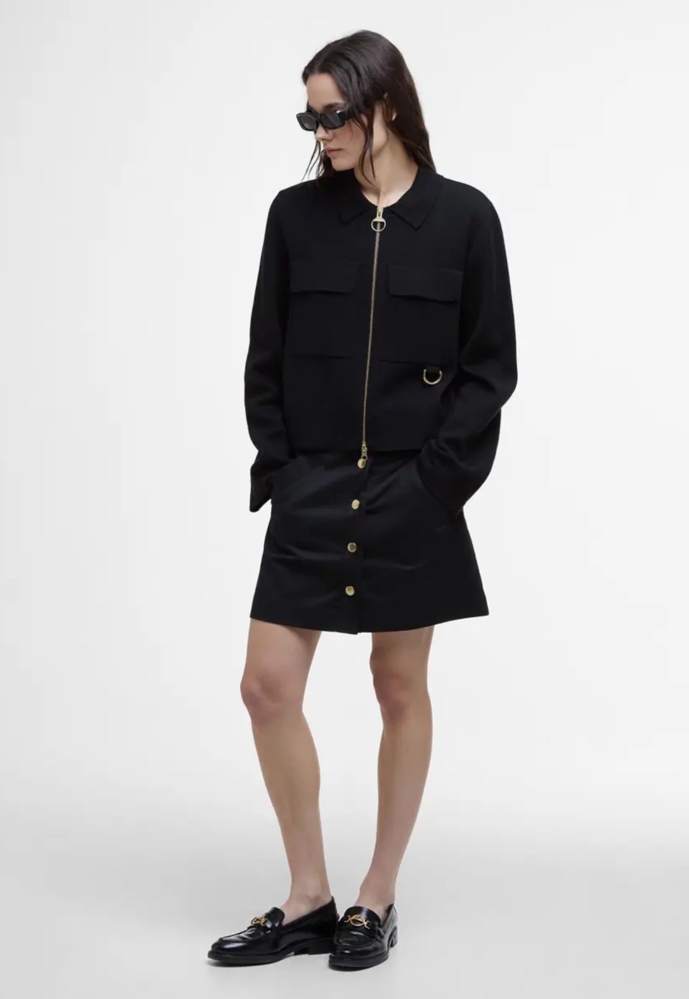 Alma Knitted Zip Through Cardigan - Black/Sand
