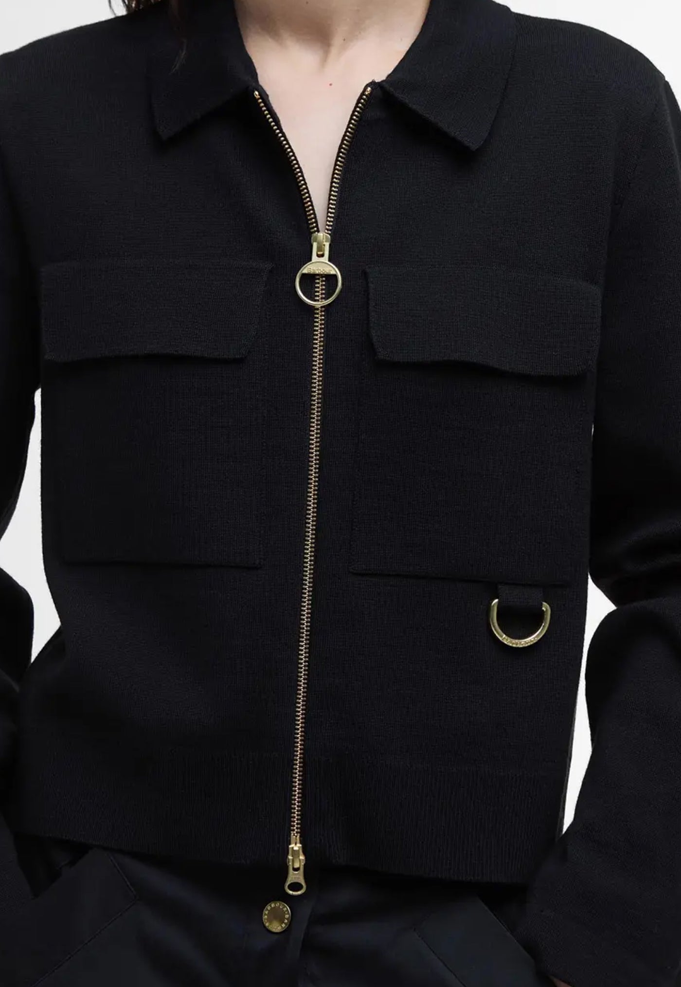Alma Knitted Zip Through Cardigan - Black/Sand
