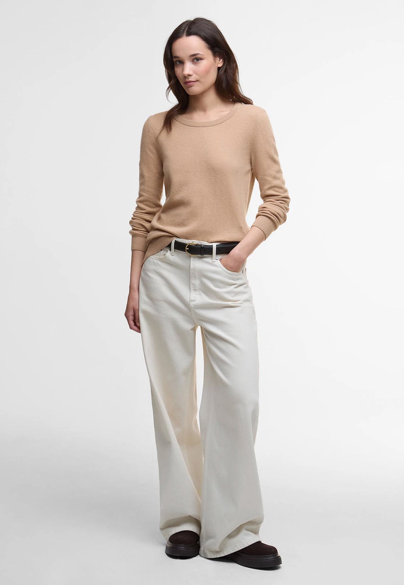 Pendle Crew Knitted Jumper - Pale Camel/Hessian