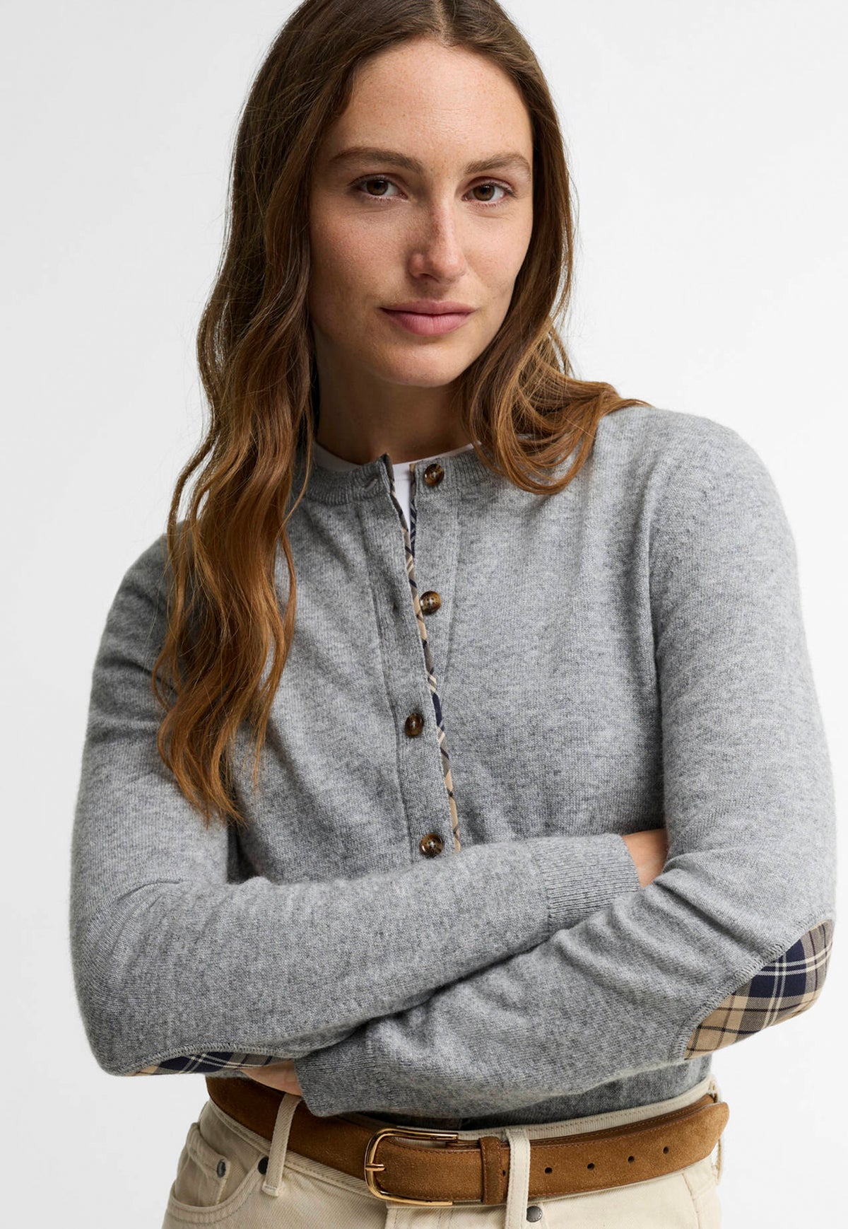 Pendle Knitted Cardigan - Grey Marl/Birchwood Tartan