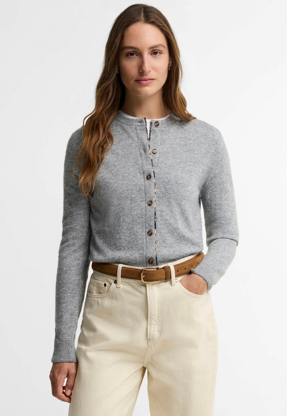 Pendle Knitted Cardigan - Grey Marl/Birchwood Tartan