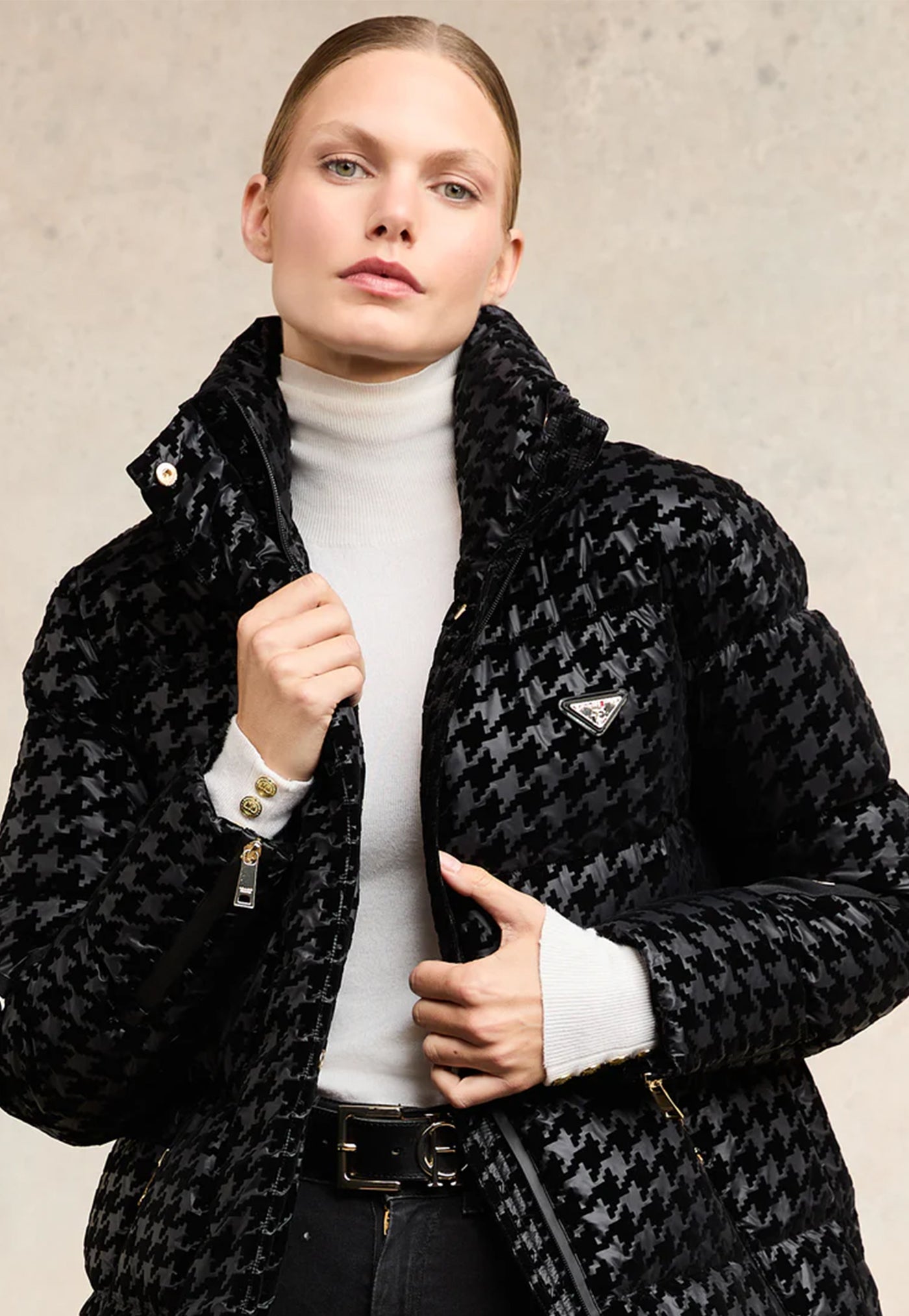 Camden Longline Coat - Mono Houndstooth
