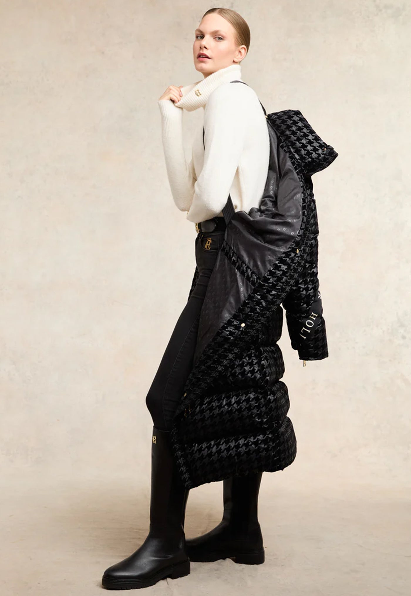 Camden Longline Coat - Mono Houndstooth