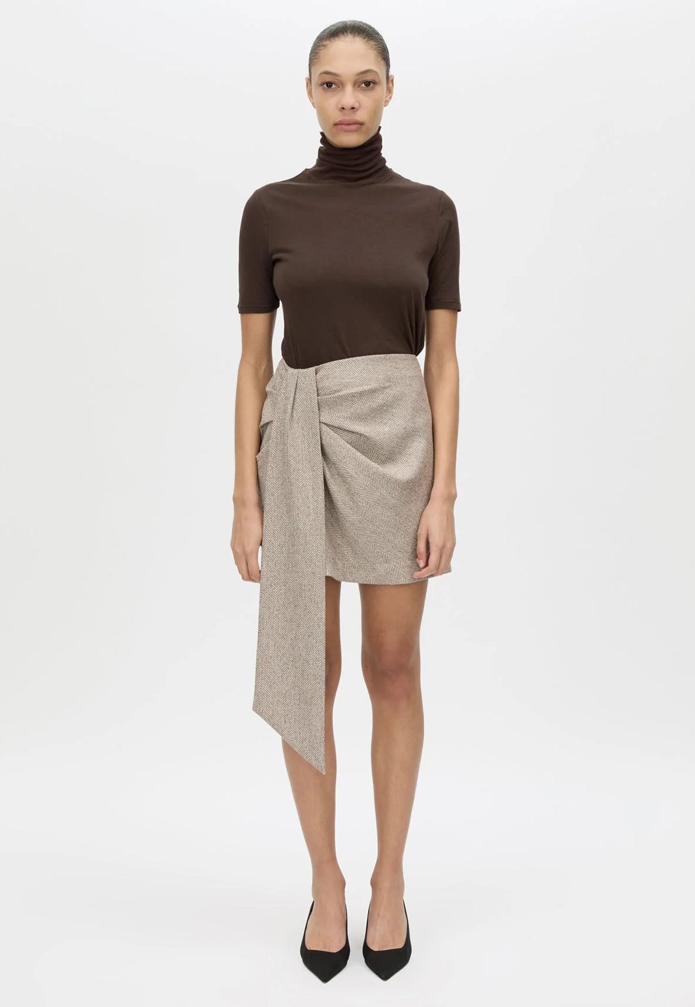 Malik Mini Skirt - Tan Herringbone