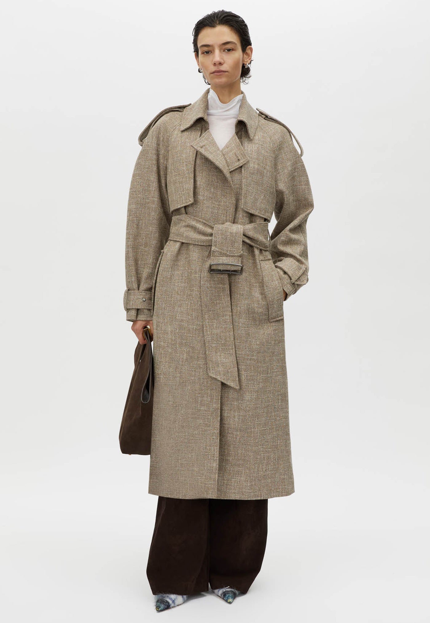 Palazzo Trench Coat - Mottle Brown