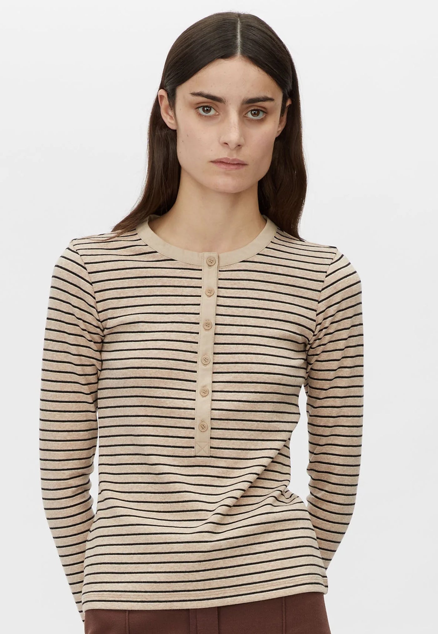 Cassian Button Down Stripe Top - Oatmeal
