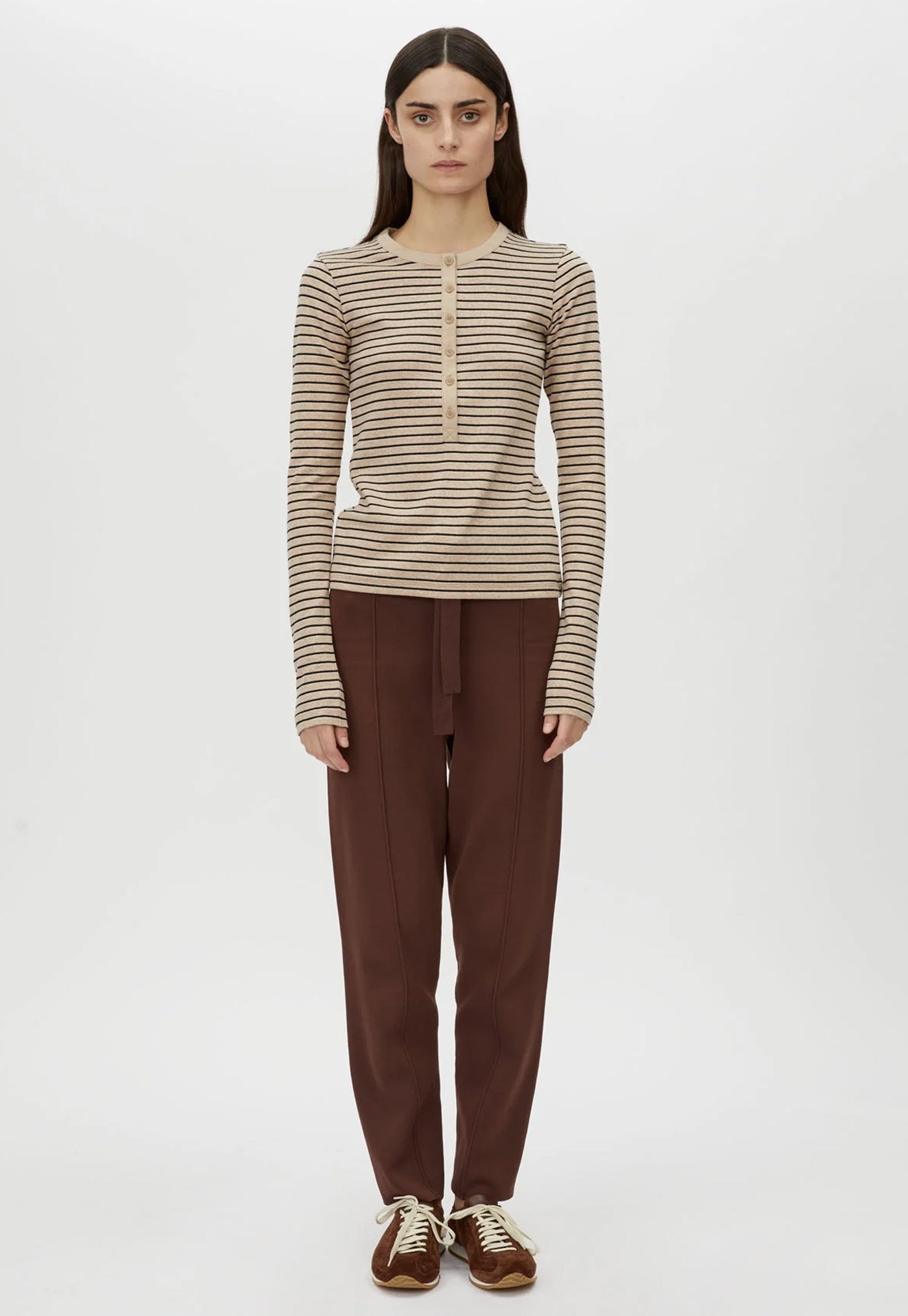 Cassian Button Down Stripe Top - Oatmeal