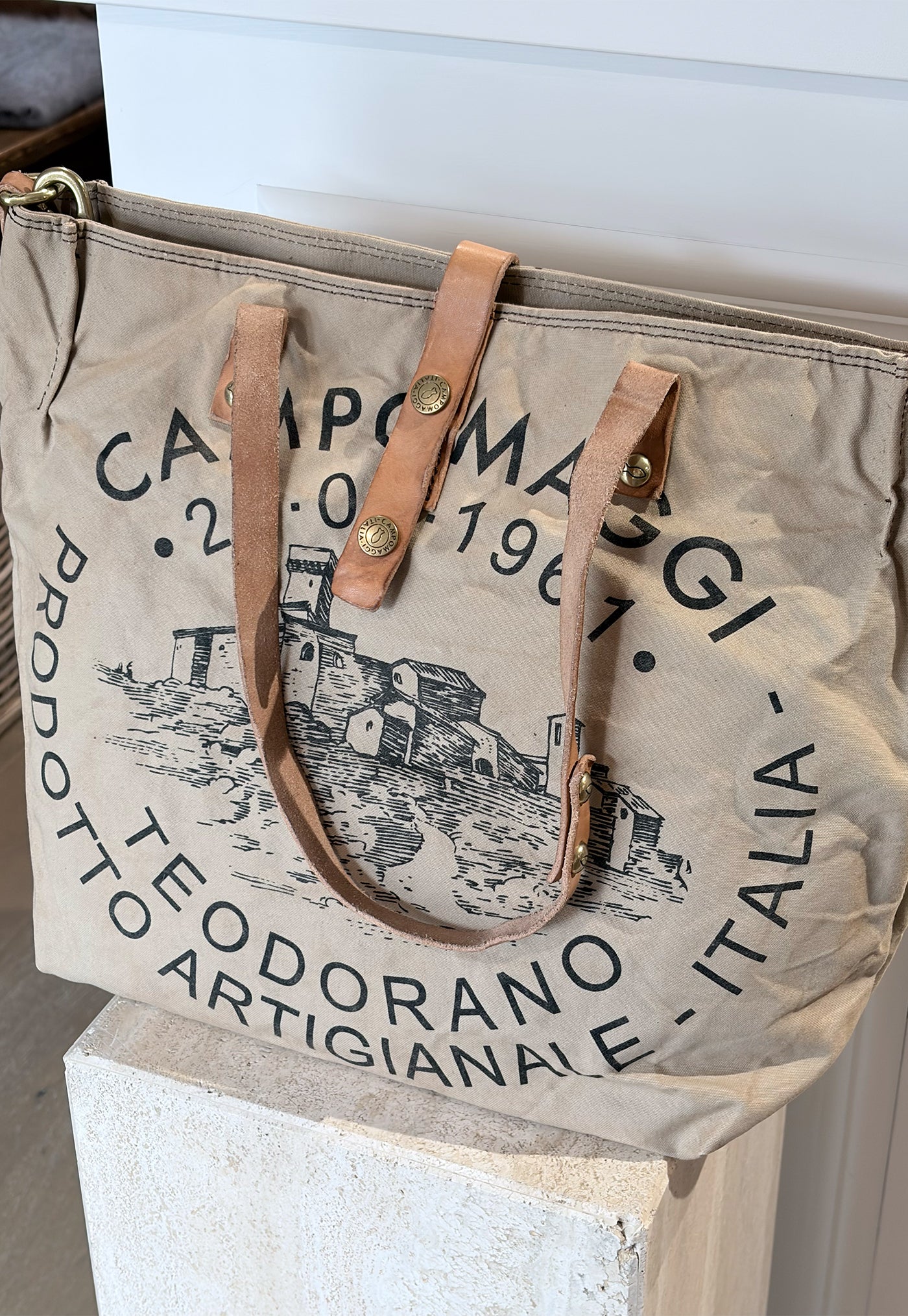 Genziana Fabric Shopping Bag - Hazelnut/Black
