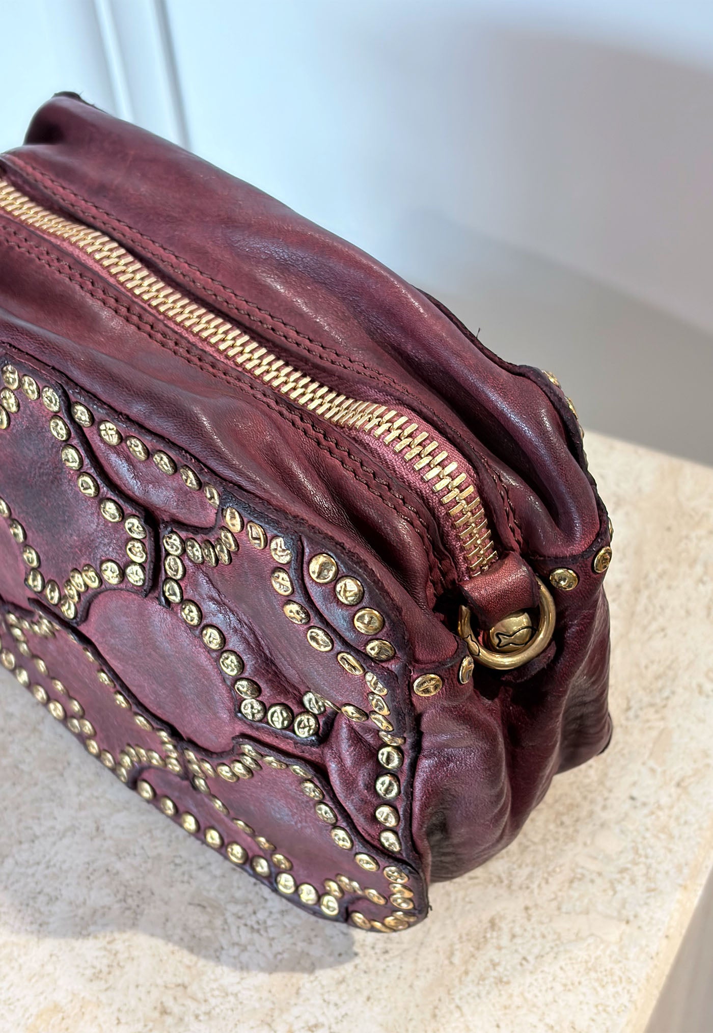 Kate Studded Cross Body Bowling Bag - Wine
