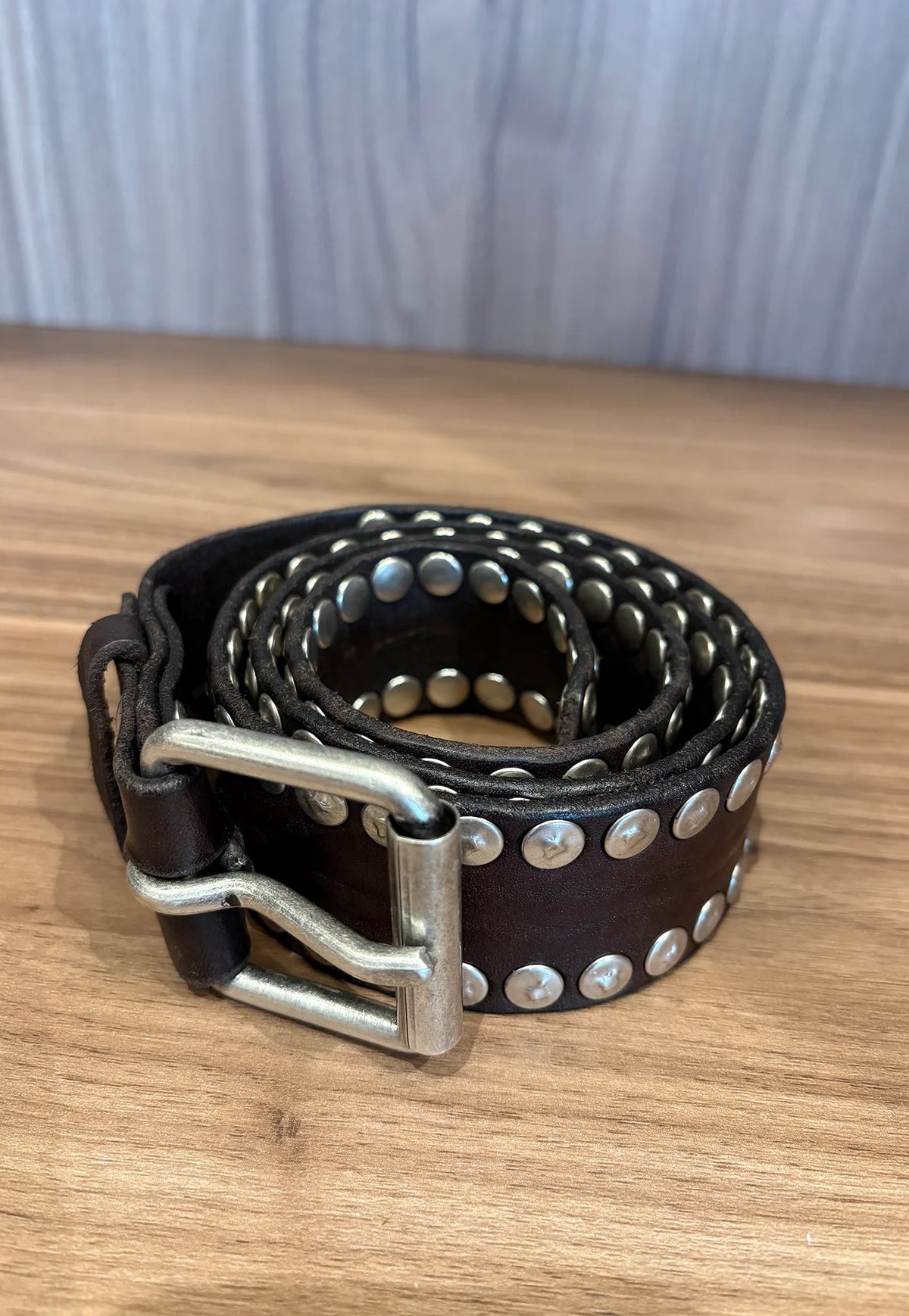 Wide Rivet Studded Belt - Brown