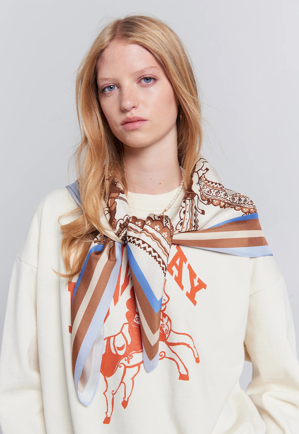 Carousel Classic Silk Scarf - Cream Multi