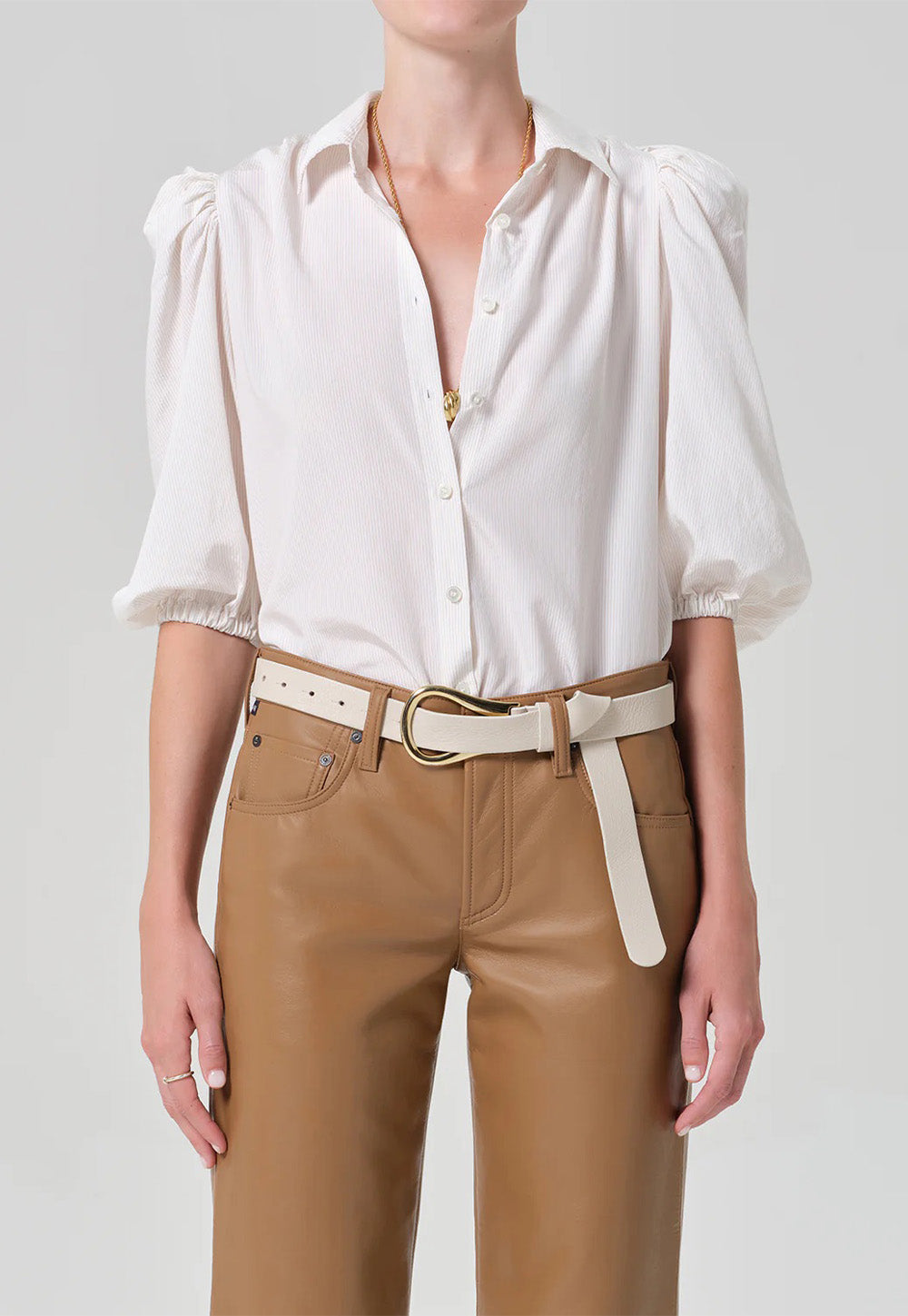 Anya Puff Sleeve W/ Front Pleat - Micro Stripe