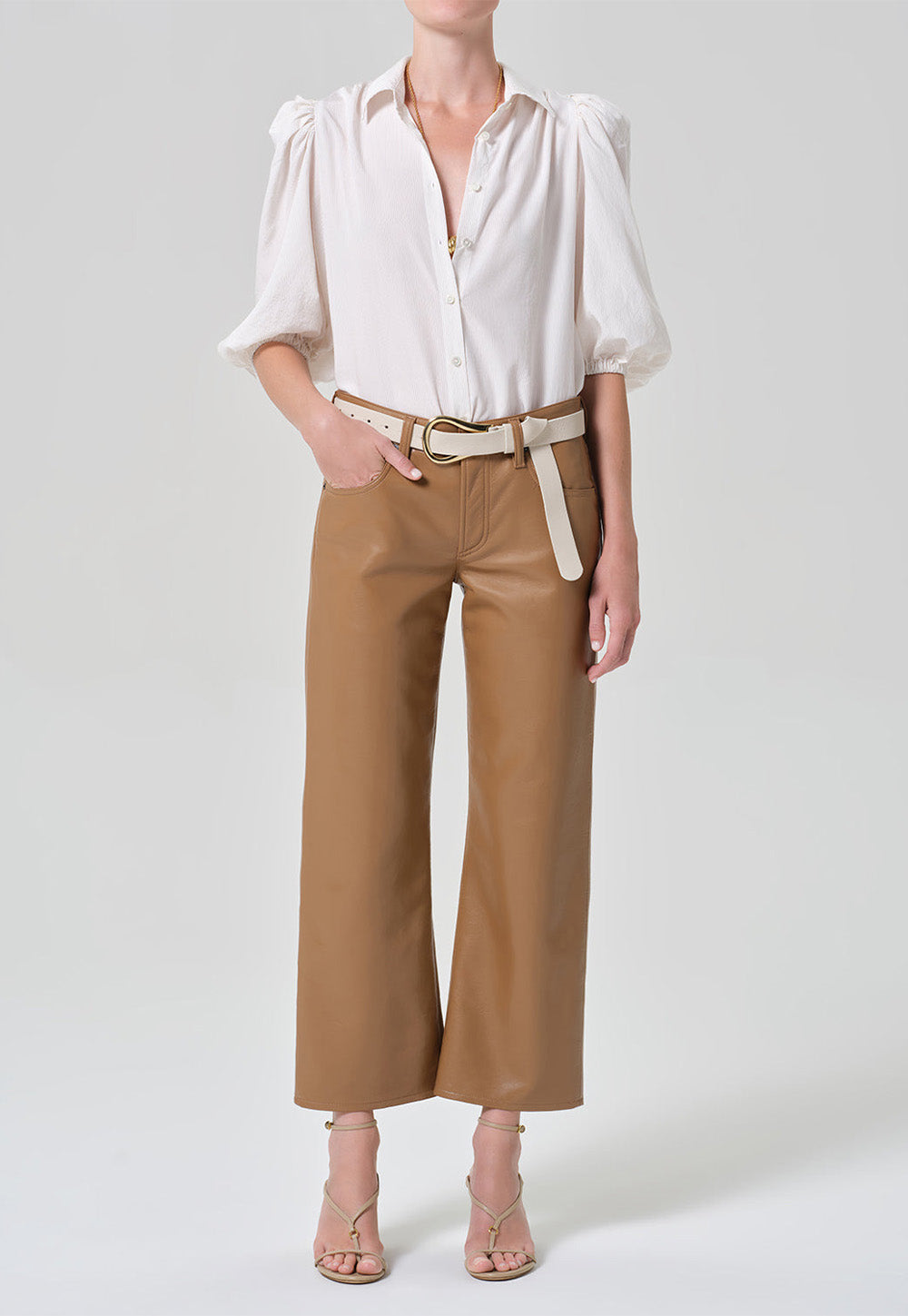 Anya Puff Sleeve W/ Front Pleat - Micro Stripe