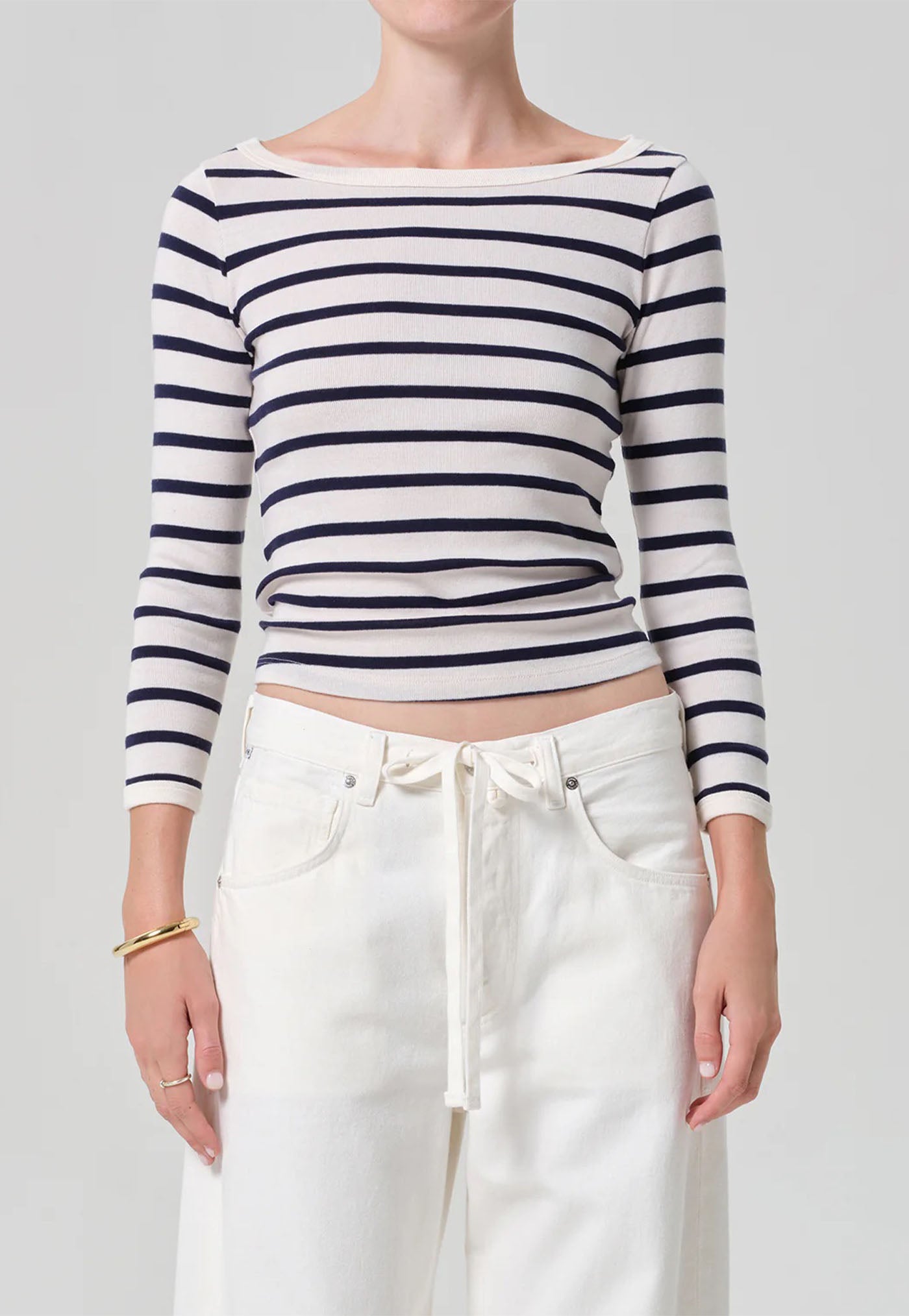 Boat Neck Slim Tee - Azure Stripe