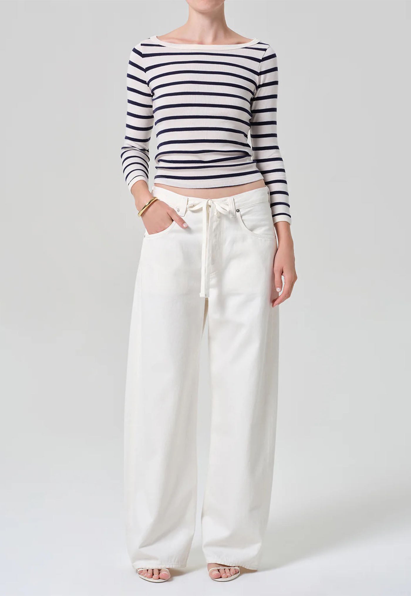 Boat Neck Slim Tee - Azure Stripe