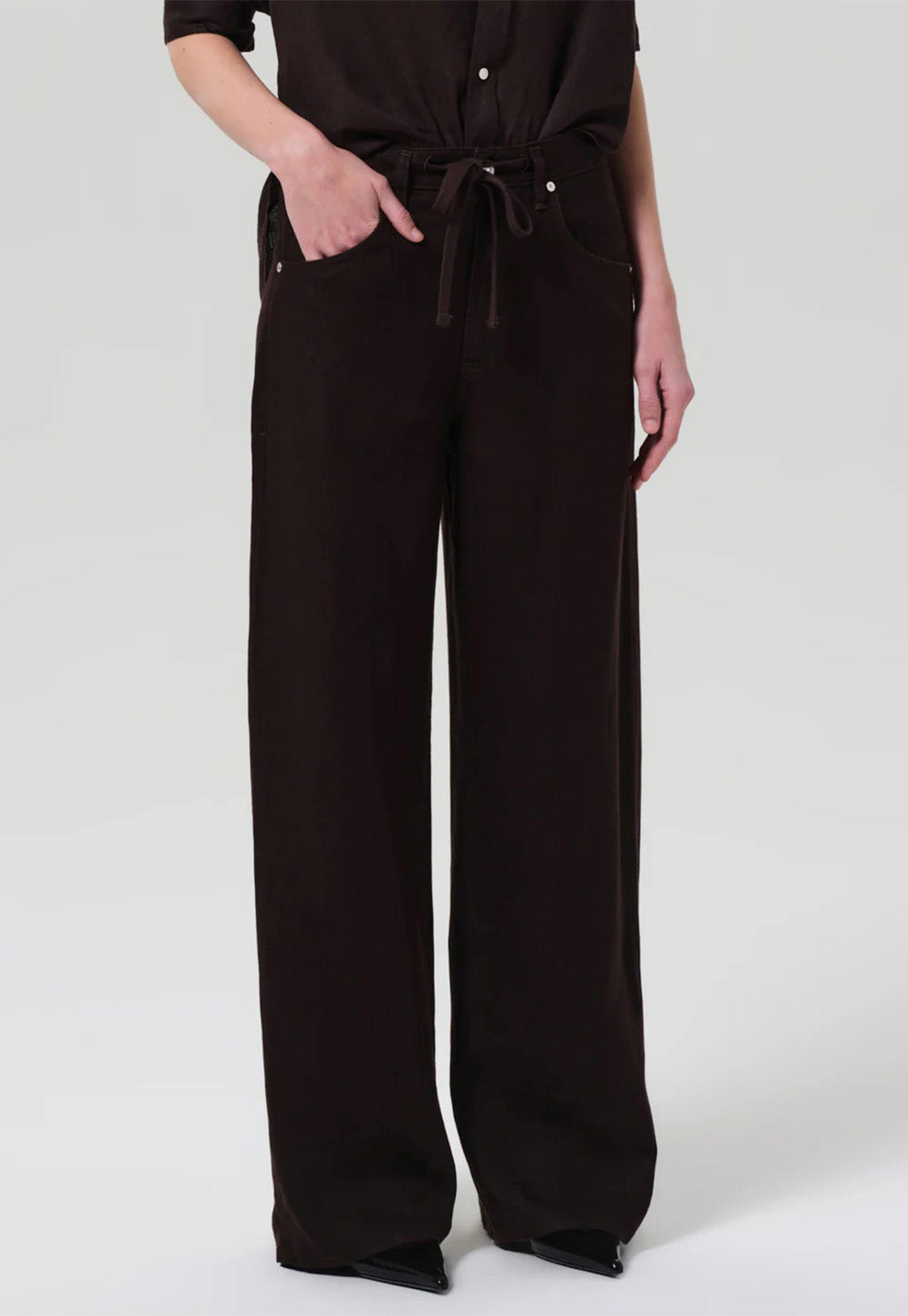 Brynn Drawstring Linen Trouser - Chocolate