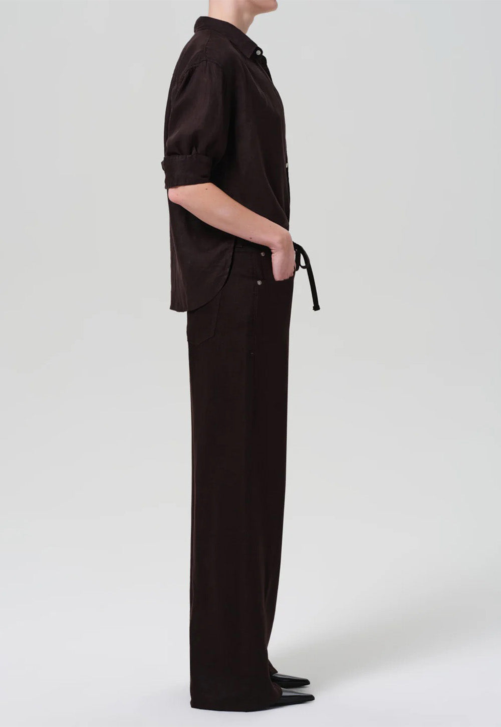 Brynn Drawstring Linen Trouser - Chocolate